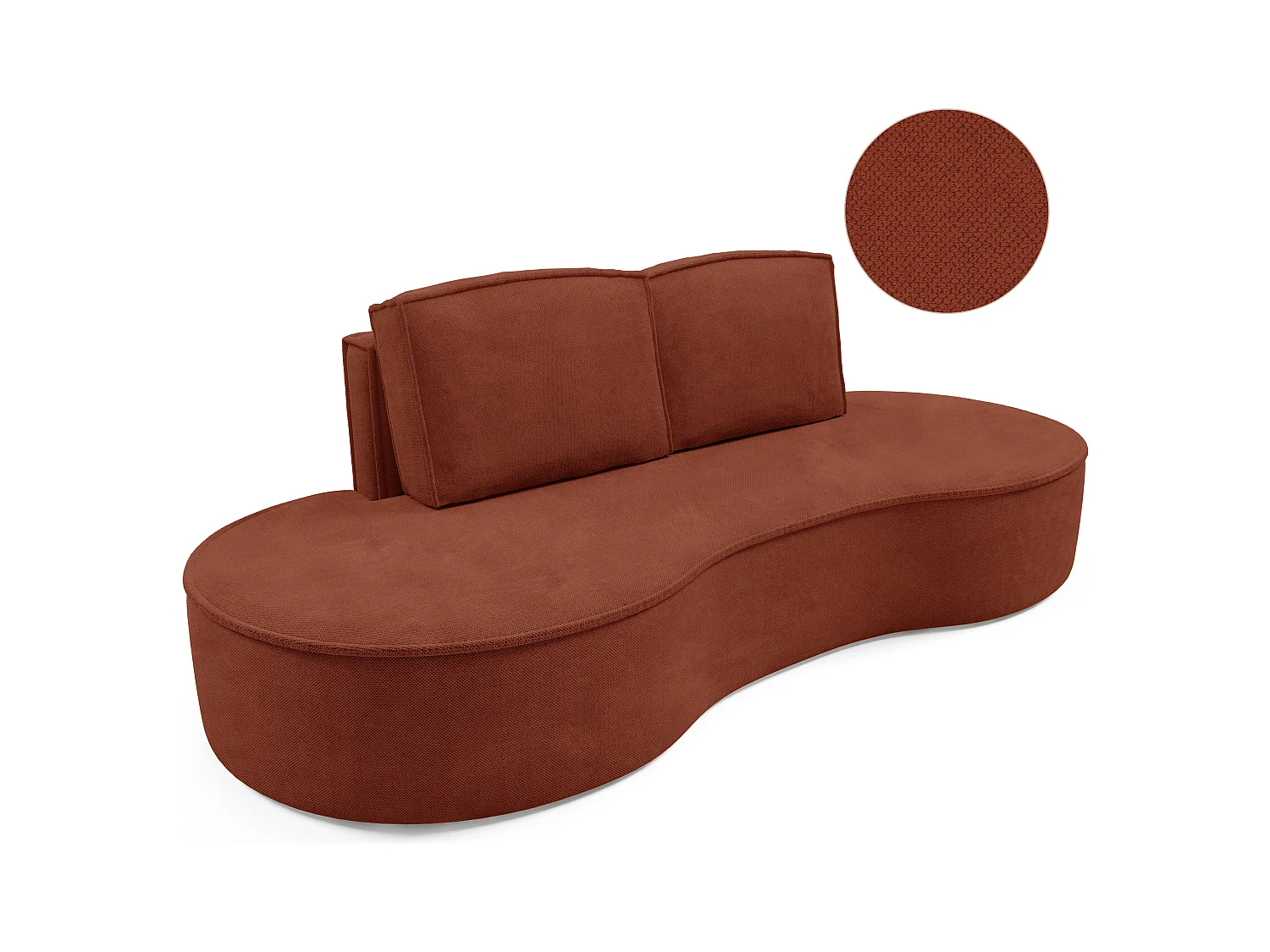 Sofa Molly – Freistehendes Halbrunde Ausführung Designsofa mit zwei eleganten abnehmbaren RückenKissen Curio Stoff Größe: 234x101x88 cm Farbe: Braun