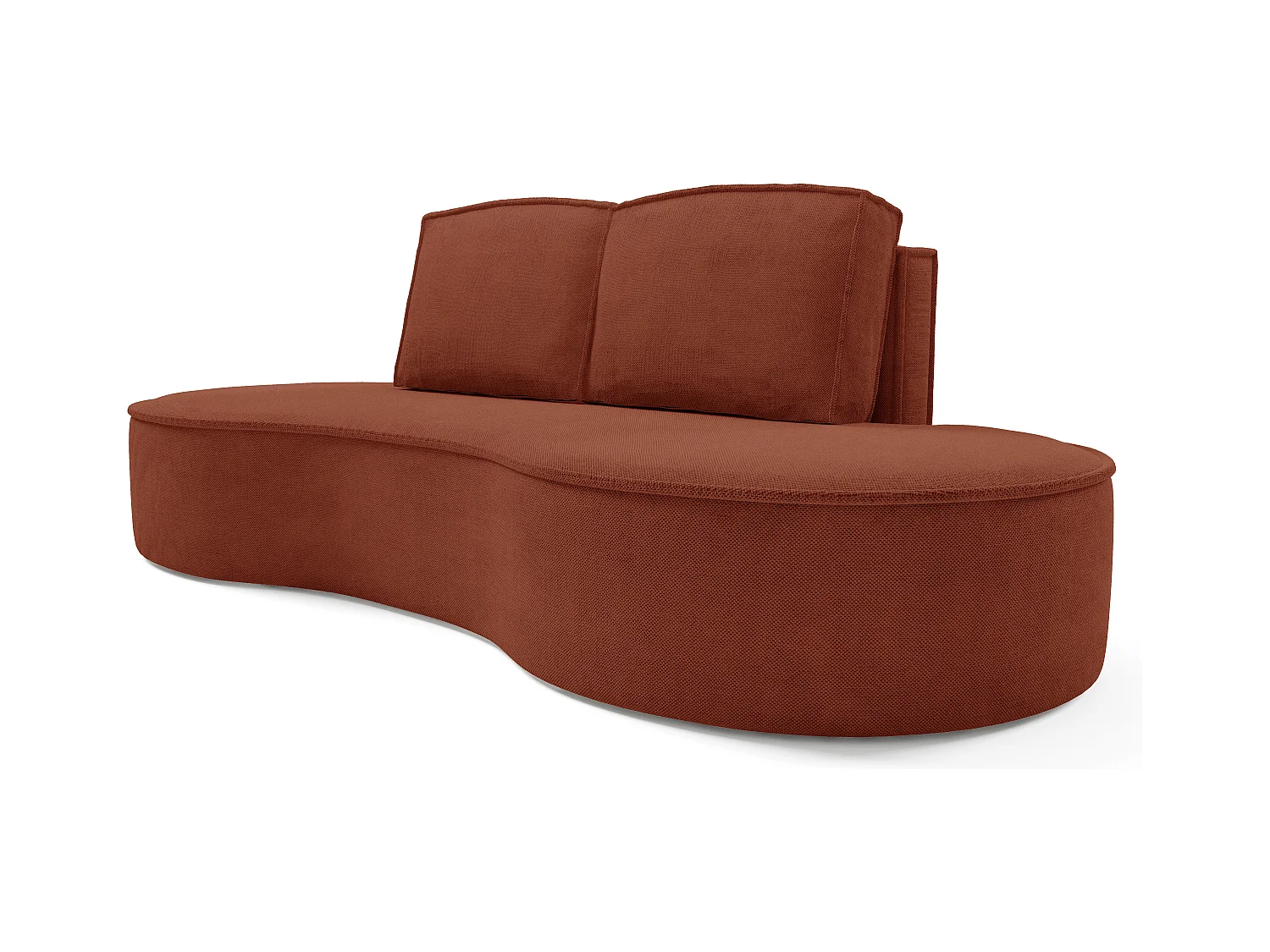 Sofa Molly – Freistehendes Halbrunde Ausführung Designsofa mit zwei eleganten abnehmbaren RückenKissen Curio Stoff Größe: 234x101x88 cm Farbe: Braun