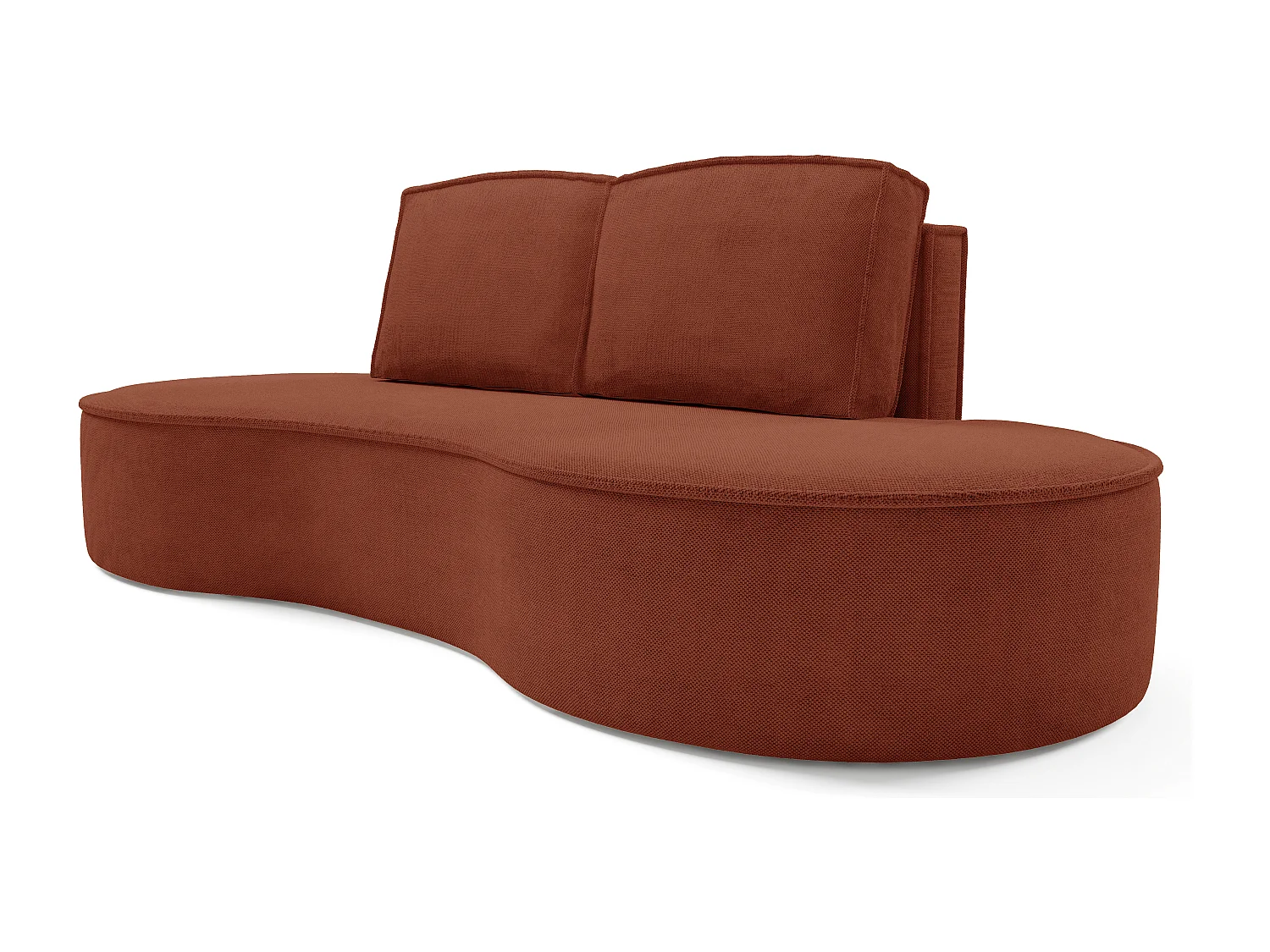 Sofa MOLLY – Halfrond vrijstaand design, 2 afneembare rugkussens, Curio-stof, afm. 234x101x88 cm, kleur: Bruin