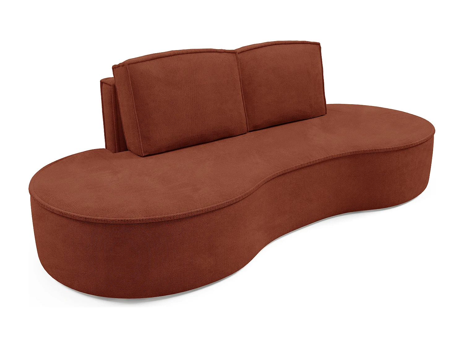 Sofa MOLLY – Halfrond vrijstaand design, 2 afneembare rugkussens, Curio-stof, afm. 234x101x88 cm, kleur: Bruin