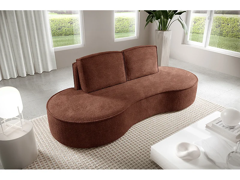 Sofa Molly – Freistehendes Halbrunde Ausführung Designsofa mit zwei eleganten abnehmbaren RückenKissen Abriamo Stoff Größe: 234x101x88 cm Farbe: Braun