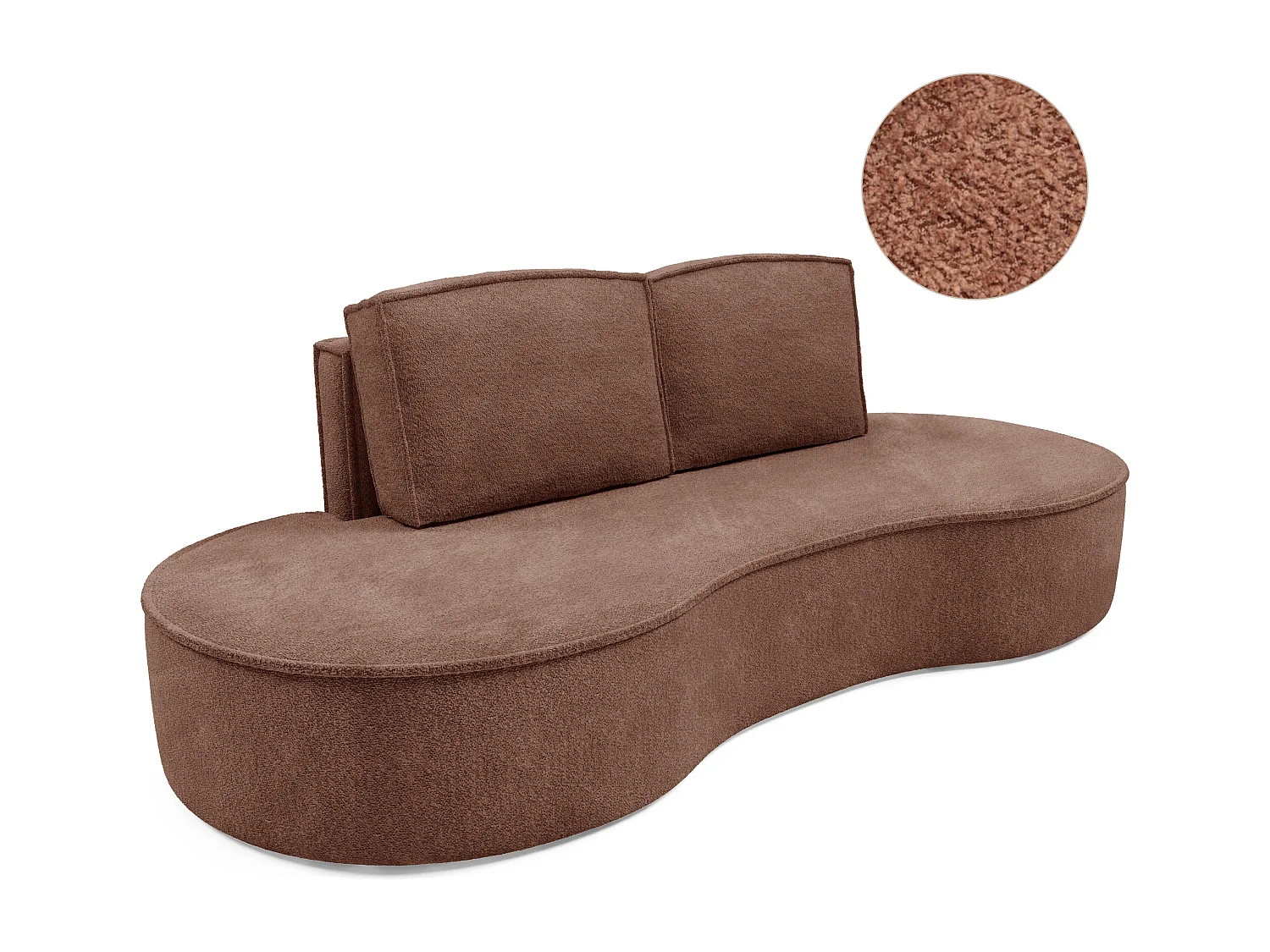 Sofa Molly – Freistehendes Halbrunde Ausführung Designsofa mit zwei eleganten abnehmbaren RückenKissen Abriamo Stoff Größe: 234x101x88 cm Farbe: Braun