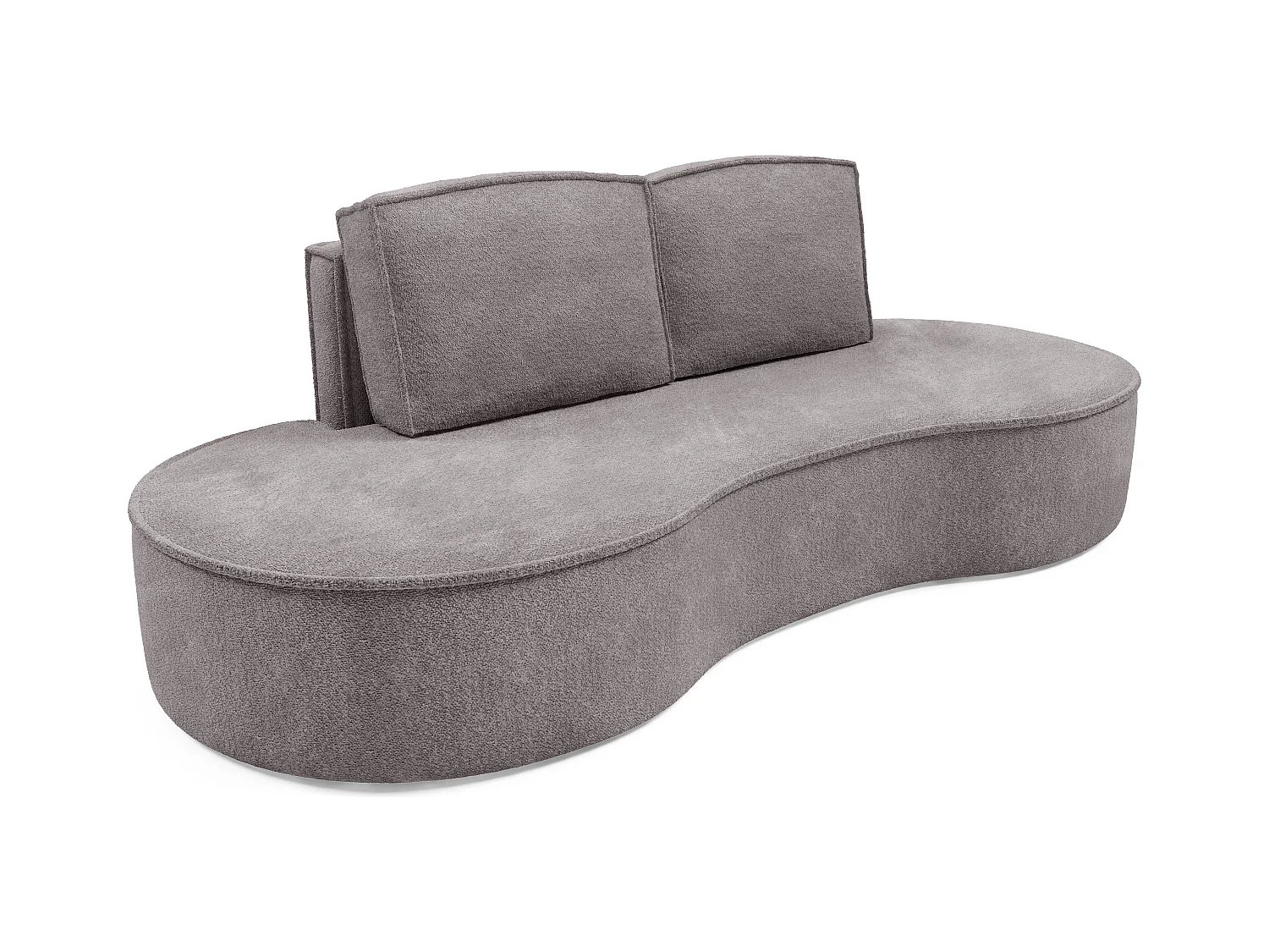 Sofa Molly – Freistehendes Halbrunde Ausführung Designsofa mit zwei eleganten abnehmbaren RückenKissen Abriamo Stoff Größe: 234x101x88 cm Farbe: Grau Seide