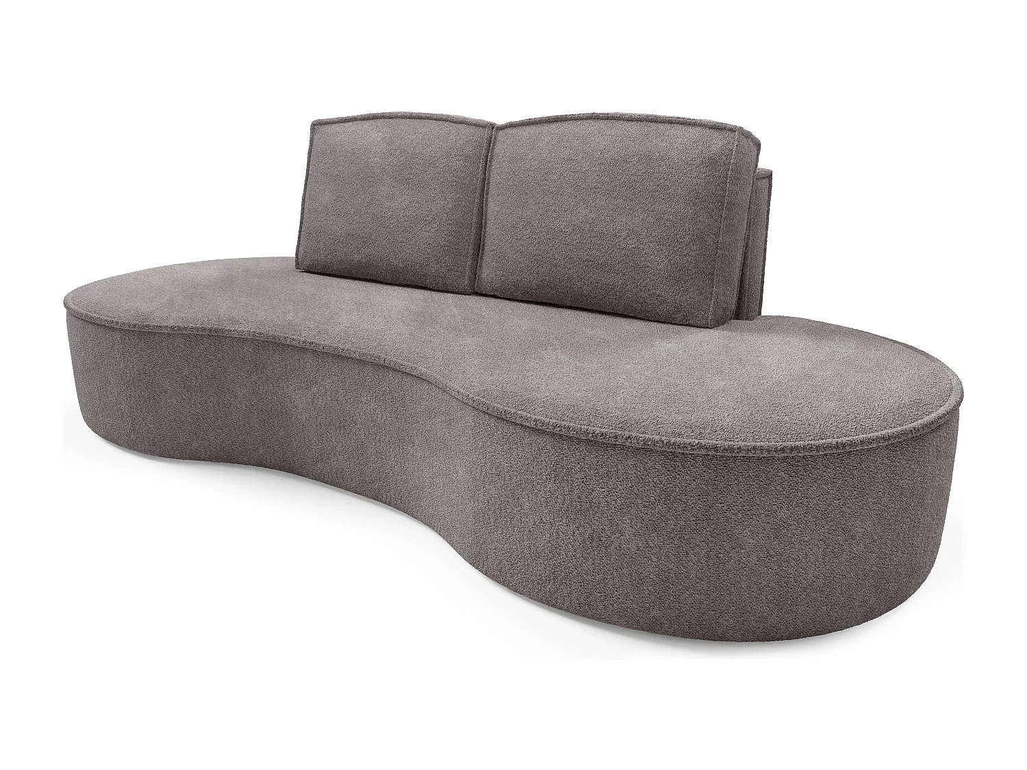 Sofa MOLLY – Halfrond vrijstaand design, 2 afneembare rugkussens, Abriamo-stof, afm. 234x101x88 cm, kleur: Zijdegrijs