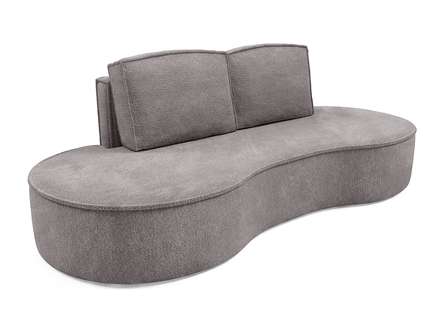 Sofa MOLLY – Halfrond vrijstaand design, 2 afneembare rugkussens, Abriamo-stof, afm. 234x101x88 cm, kleur: Zijdegrijs