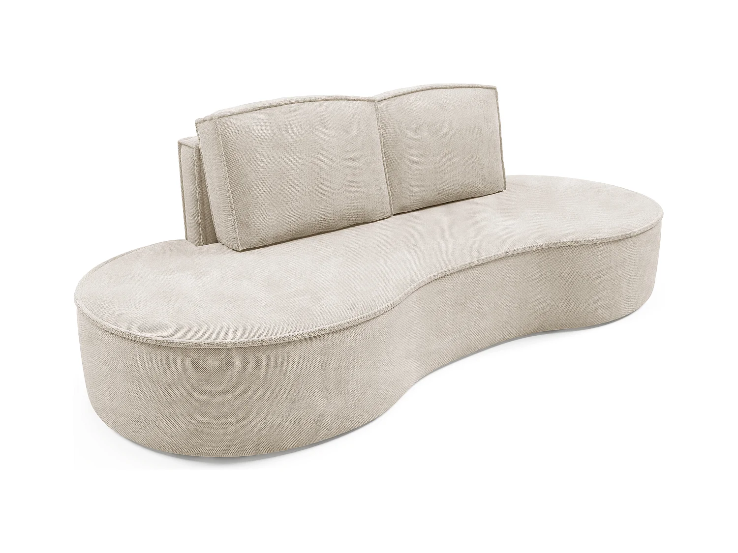 Sofa Molly – Freistehendes Halbrunde Ausführung Designsofa mit zwei eleganten abnehmbaren RückenKissen Curio Stoff Größe: 234x101x88 cm Farbe: Beige