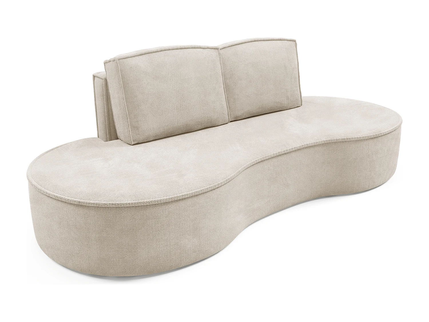 Sofa MOLLY – Halfrond vrijstaand design, 2 afneembare rugkussens, Curio-stof, afm. 234x101x88 cm, kleur: Beige