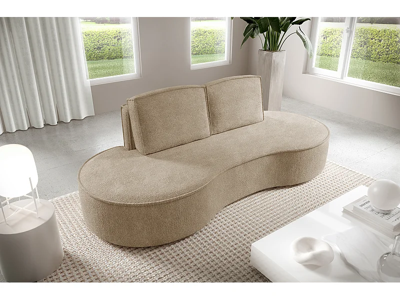 Sofa Molly – Freistehendes Halbrunde Ausführung Designsofa mit zwei eleganten abnehmbaren RückenKissen Abriamo Stoff Größe: 234x101x88 cm Farbe: Beige