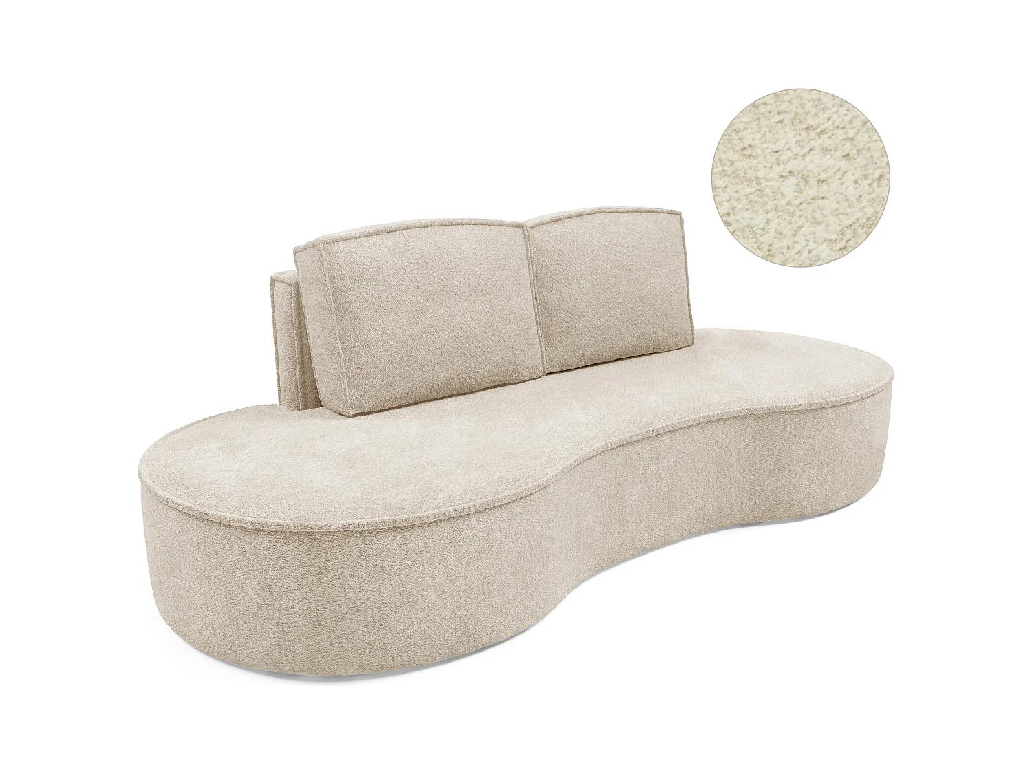 Sofa Molly – Freistehendes Halbrunde Ausführung Designsofa mit zwei eleganten abnehmbaren RückenKissen Abriamo Stoff Größe: 234x101x88 cm Farbe: Beige