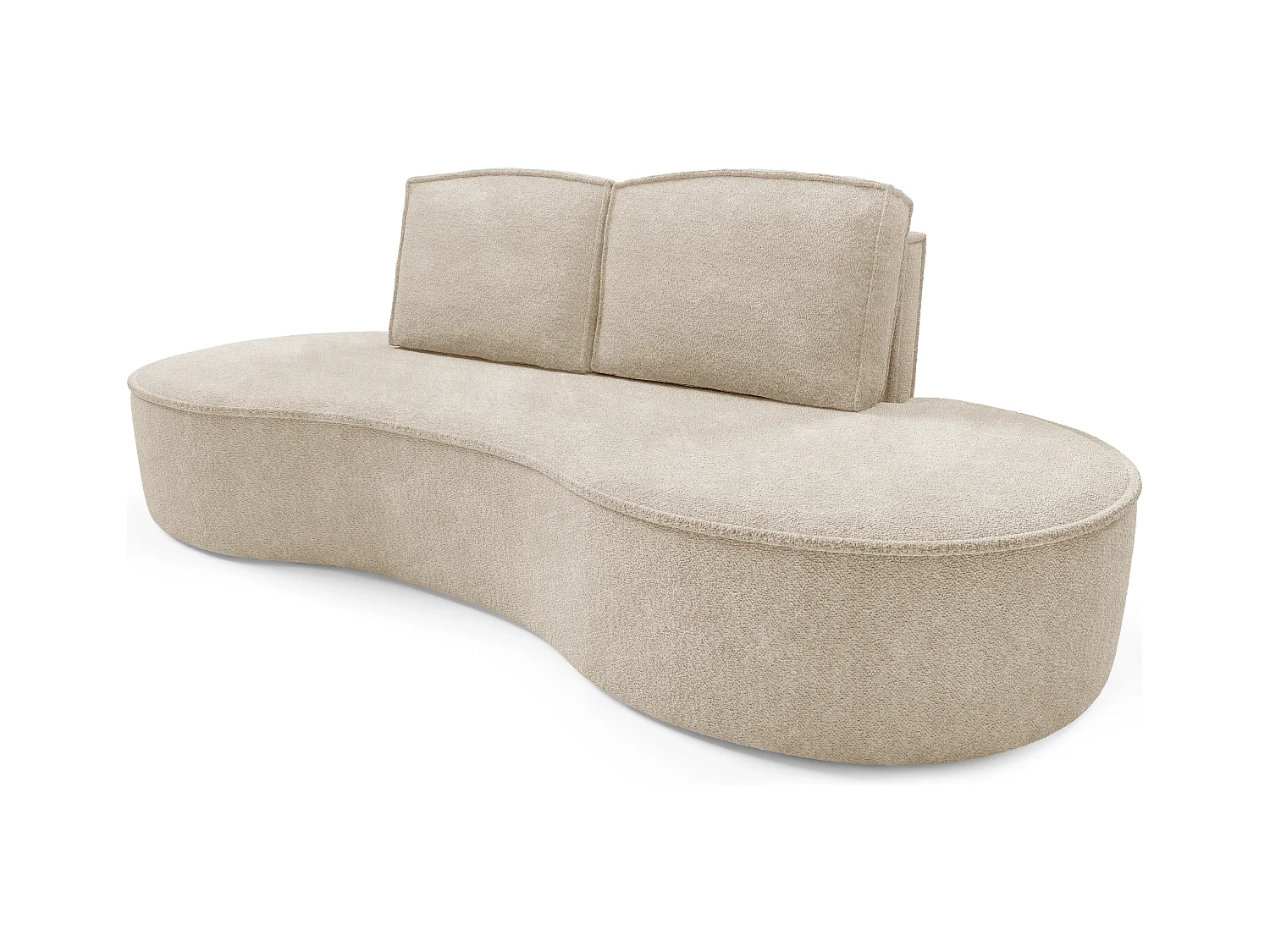 Sofa Molly – Freistehendes Halbrunde Ausführung Designsofa mit zwei eleganten abnehmbaren RückenKissen Abriamo Stoff Größe: 234x101x88 cm Farbe: Beige