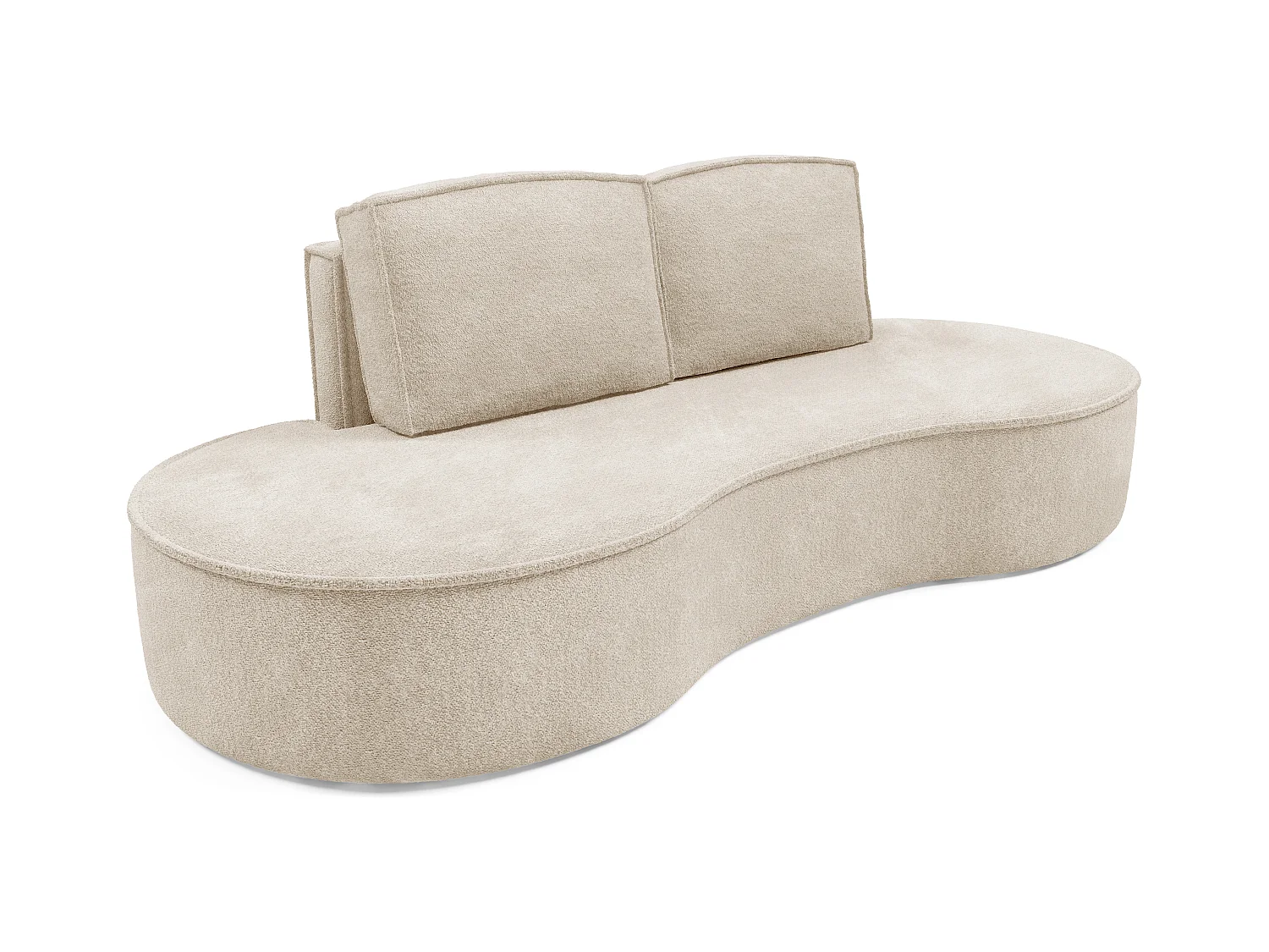 Sofa Molly – Freistehendes Halbrunde Ausführung Designsofa mit zwei eleganten abnehmbaren RückenKissen Abriamo Stoff Größe: 234x101x88 cm Farbe: Beige