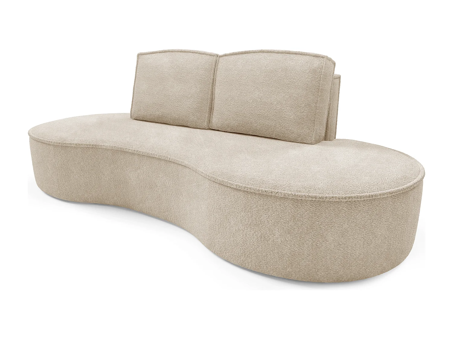 Sofa MOLLY – Halfrond vrijstaand design, 2 afneembare rugkussens, Abriamo-stof, afm. 234x101x88 cm, kleur: Beige