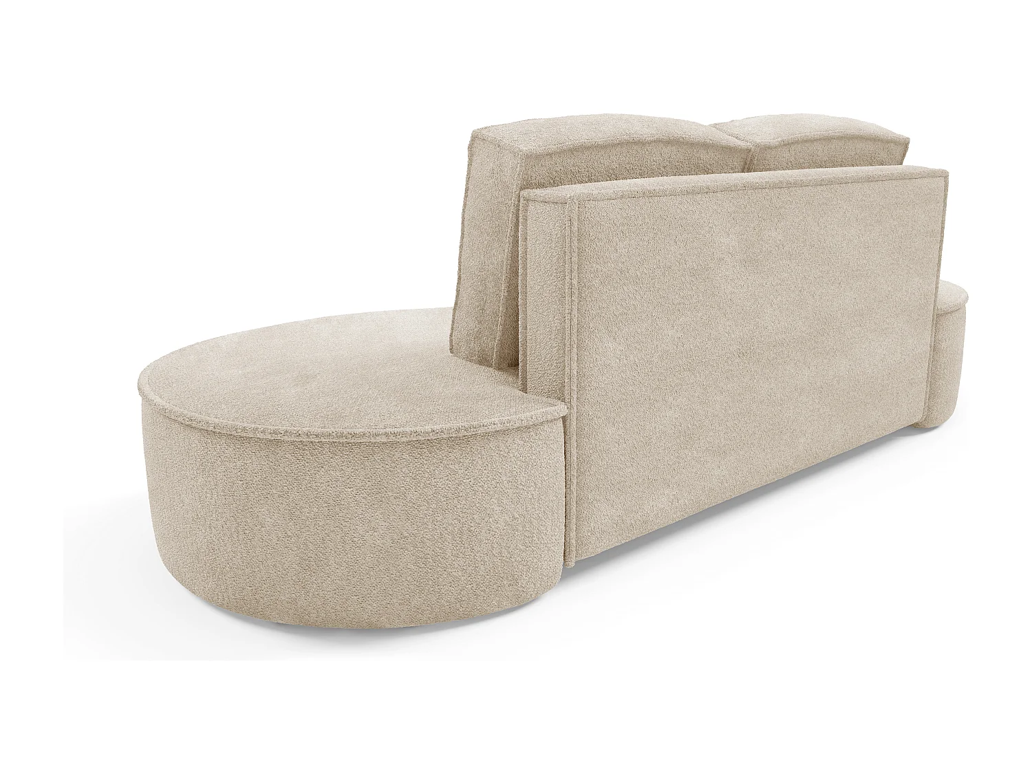 Sofa MOLLY – Halfrond vrijstaand design, 2 afneembare rugkussens, Abriamo-stof, afm. 234x101x88 cm, kleur: Beige