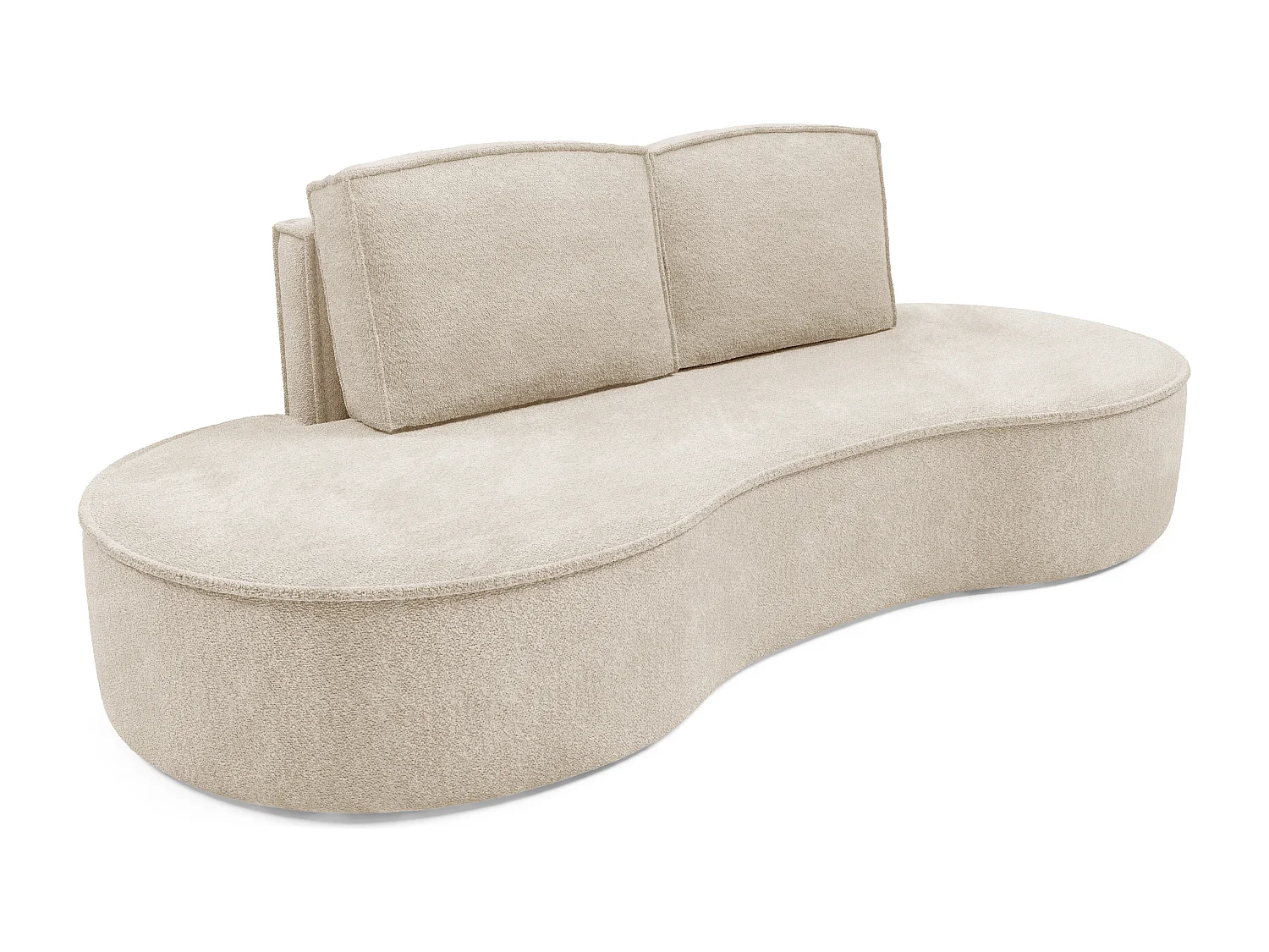 Sofa MOLLY – Halfrond vrijstaand design, 2 afneembare rugkussens, Abriamo-stof, afm. 234x101x88 cm, kleur: Beige