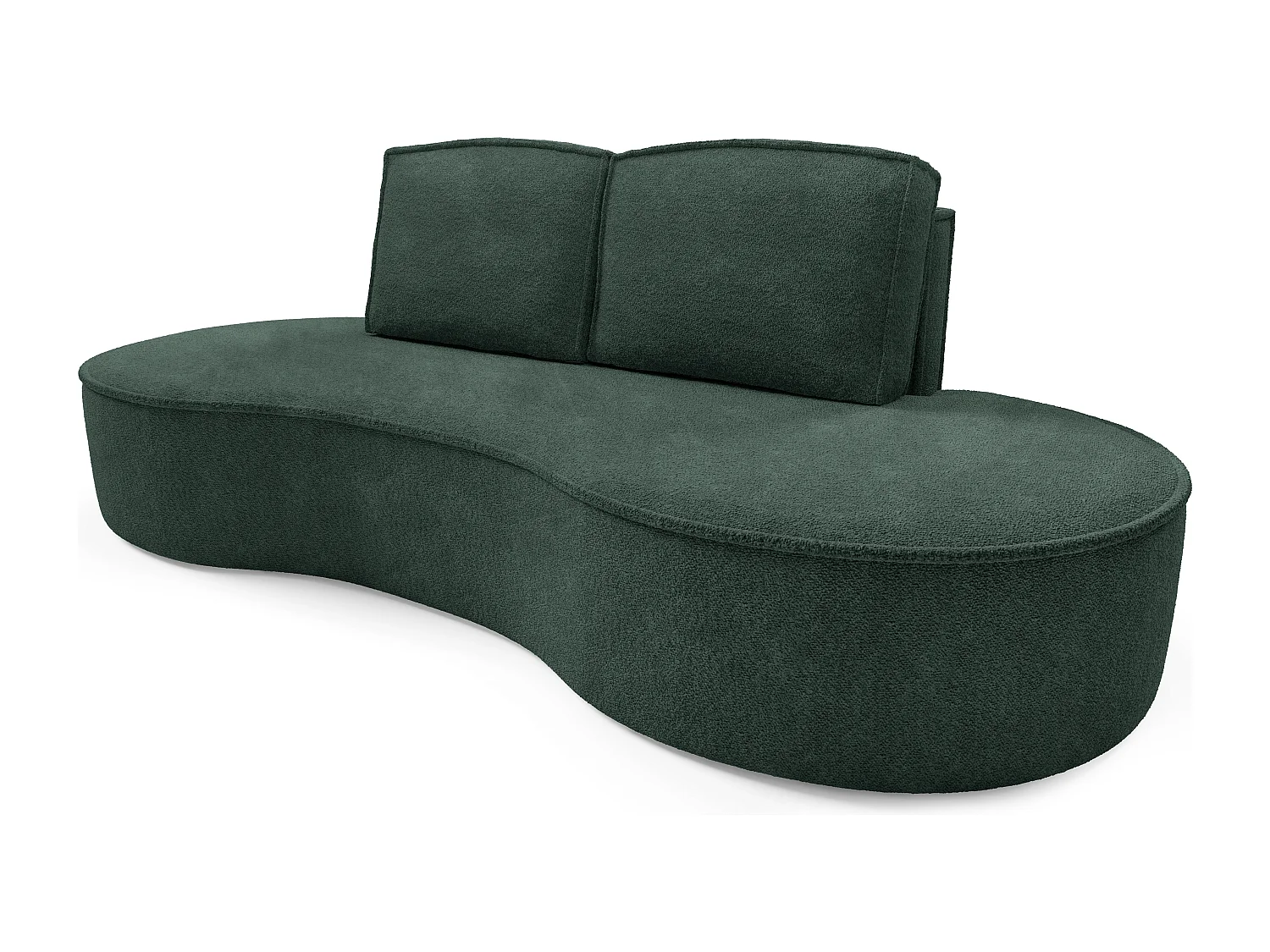 Sofa MOLLY – Halfrond vrijstaand design, 2 afneembare rugkussens, Abriamo-stof, afm. 234x101x88 cm, kleur: Groen