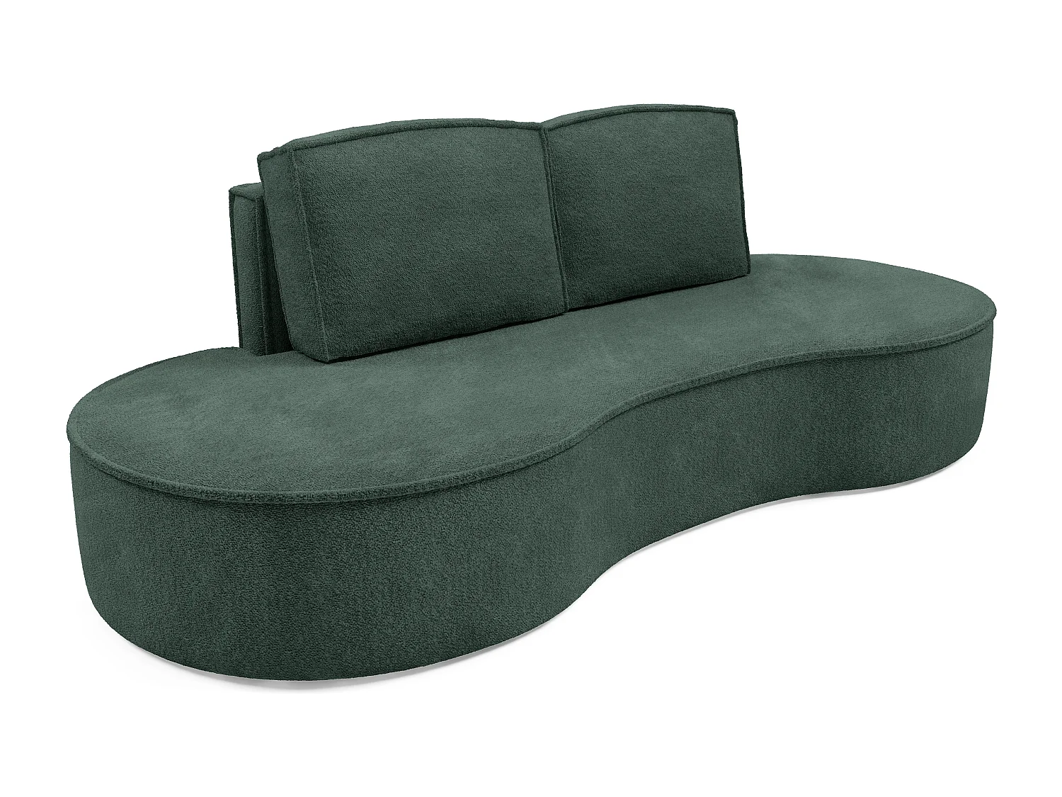 Sofa MOLLY – Halfrond vrijstaand design, 2 afneembare rugkussens, Abriamo-stof, afm. 234x101x88 cm, kleur: Groen