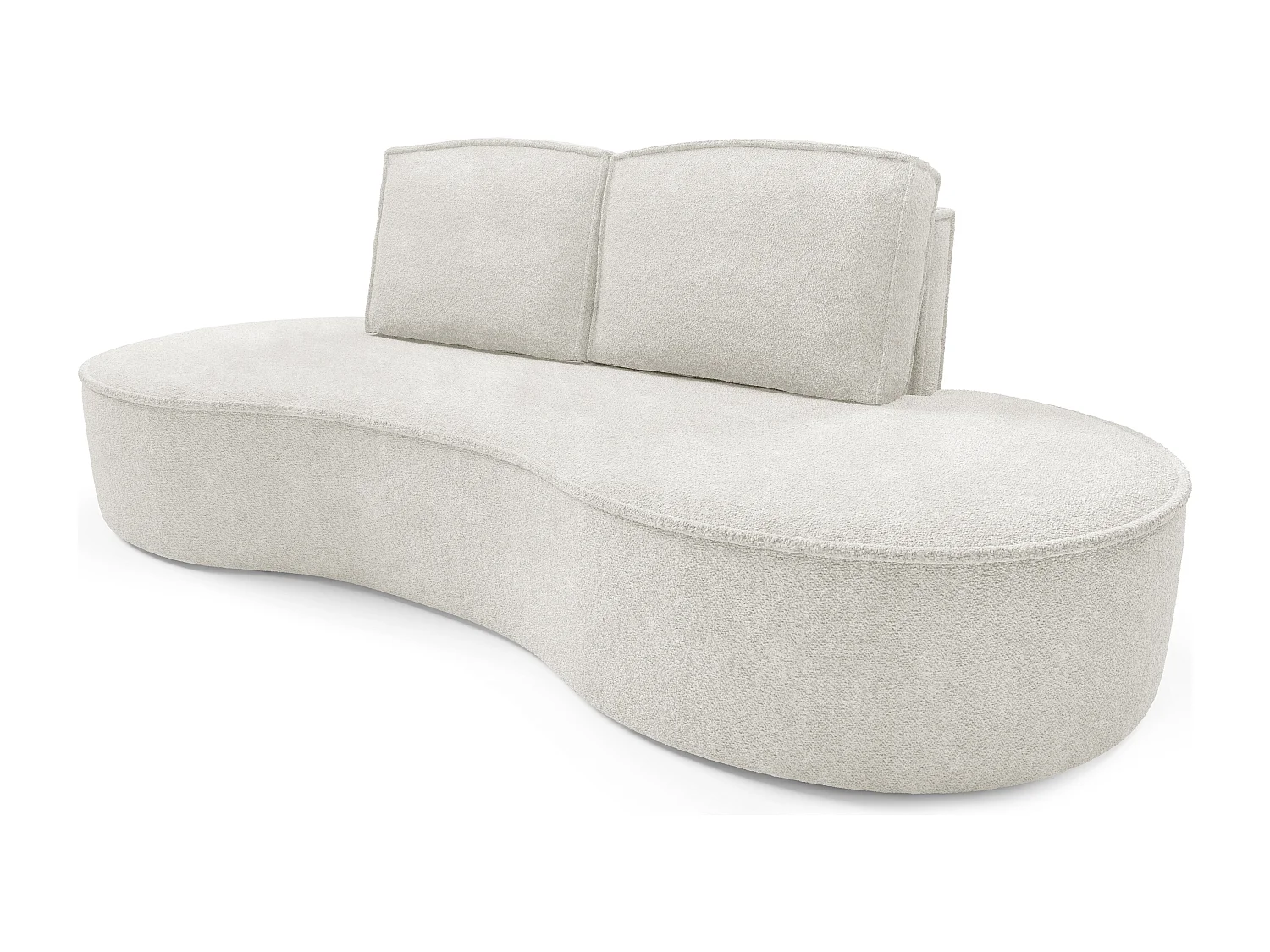 Sofa MOLLY – Halfrond vrijstaand design, 2 afneembare rugkussens, Abriamo-stof, afm. 234x101x88 cm, kleur: Wit