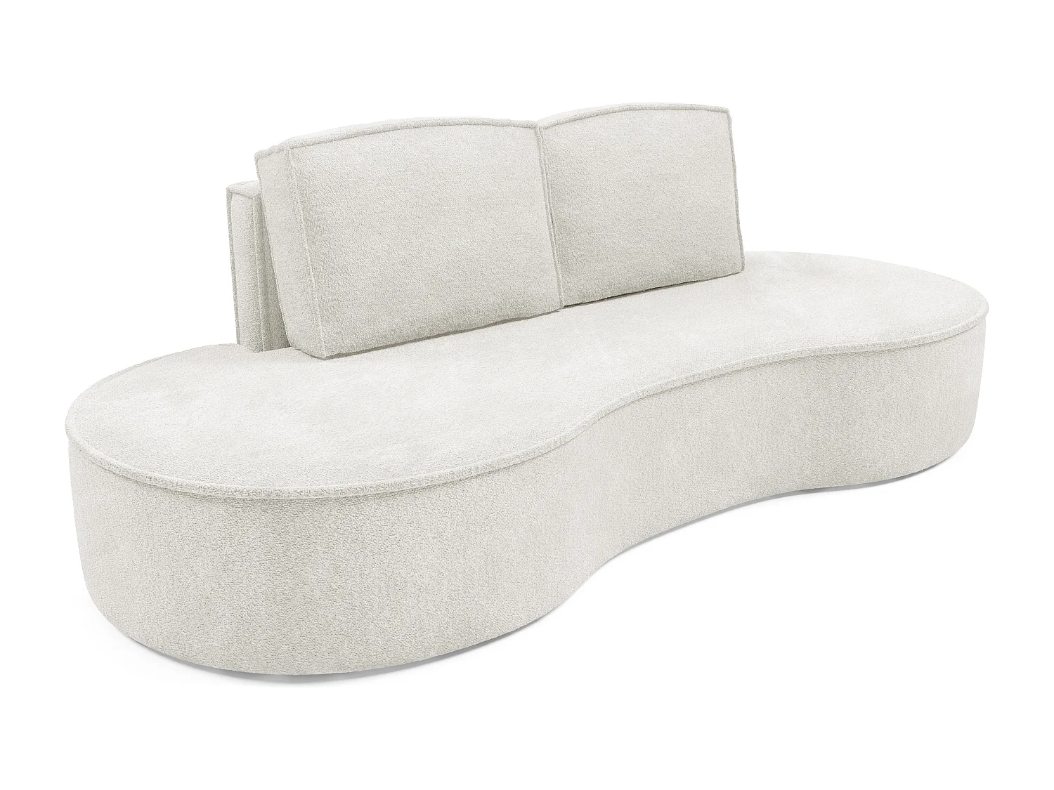 Sofa MOLLY – Halfrond vrijstaand design, 2 afneembare rugkussens, Abriamo-stof, afm. 234x101x88 cm, kleur: Wit