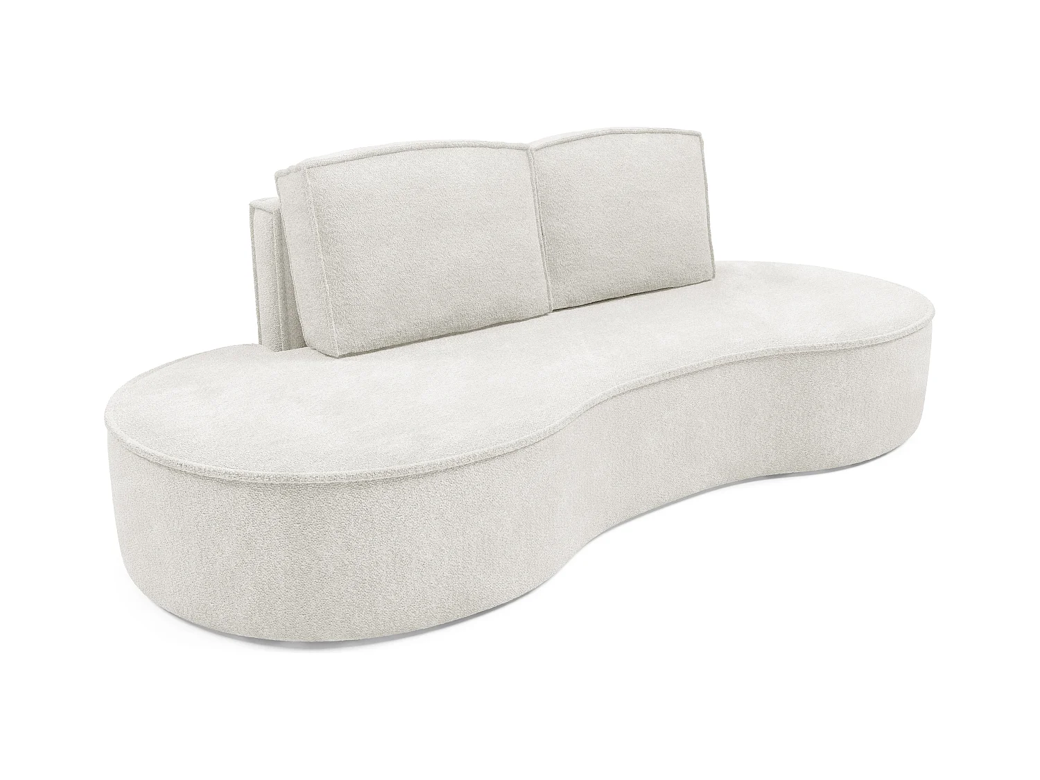 Sofa Molly – Freistehendes Halbrunde Ausführung Designsofa mit zwei eleganten abnehmbaren RückenKissen Abriamo Stoff Größe: 234x101x88 cm Farbe: Weiß