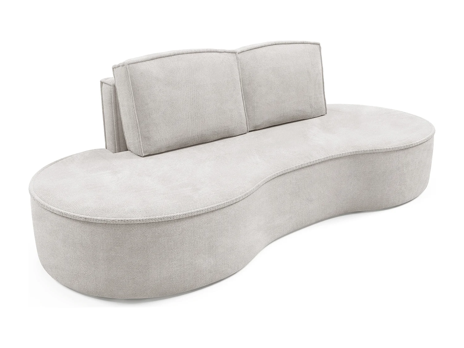 Sofa Molly – Freistehendes Halbrunde Ausführung Designsofa mit zwei eleganten abnehmbaren RückenKissen Curio Stoff Größe: 234x101x88 cm Farbe: Weiß
