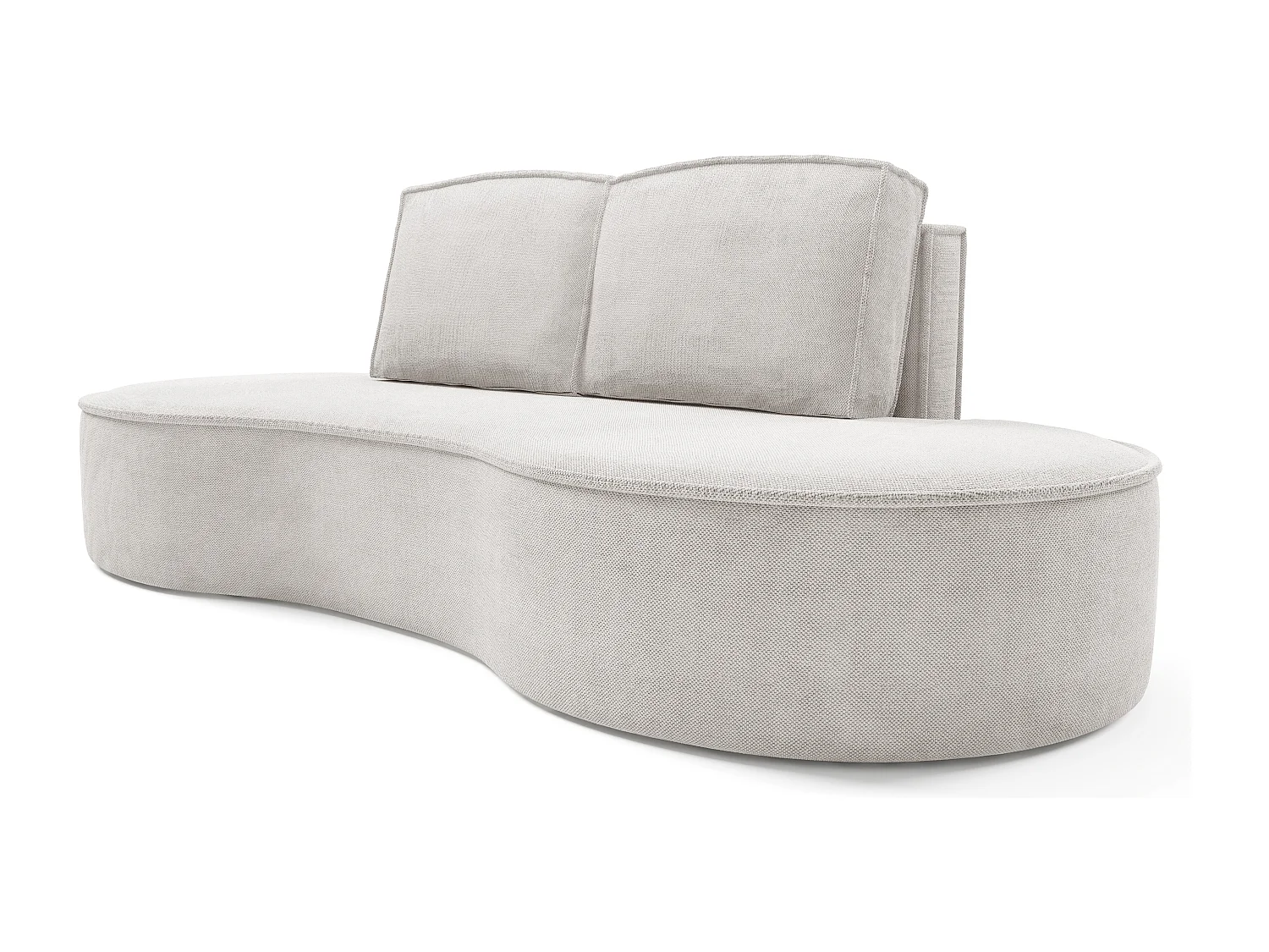 Sofa MOLLY – Halfrond vrijstaand design, 2 afneembare rugkussens, Curio-stof, afm. 234x101x88 cm, kleur: Wit