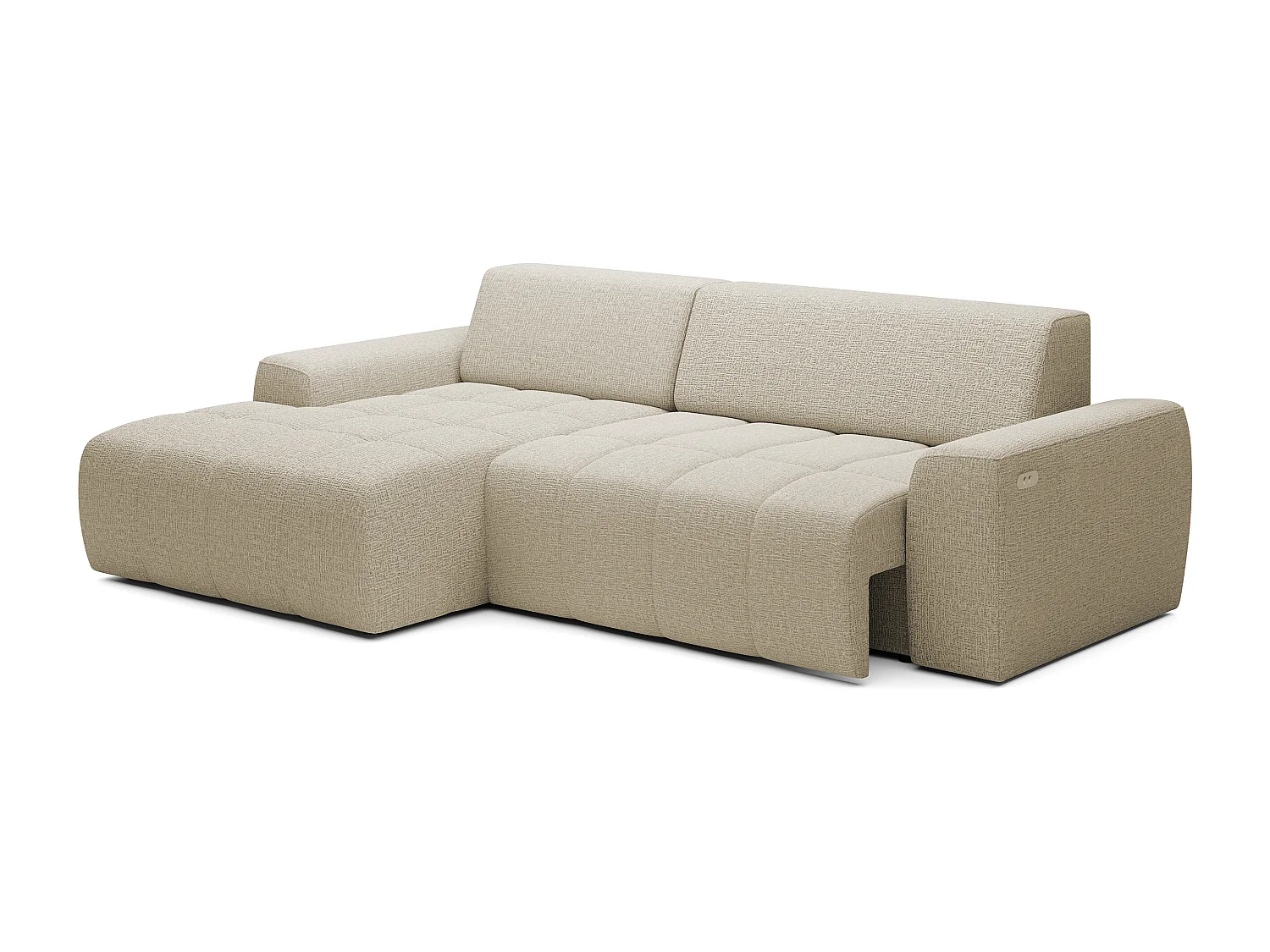 Canapé d'angle Savio indépendant, tissu Kansas résistant, dim. 265x172x81cm, couchage 206x92cm, côté gauche, beige foncé