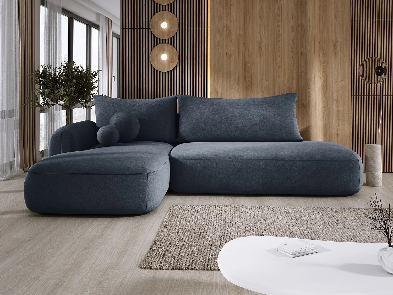 Canapé d'angle BABU avec lit – Sofa convertible moderne CLOUD, 300x105x60cm, côté gauche, Graphite