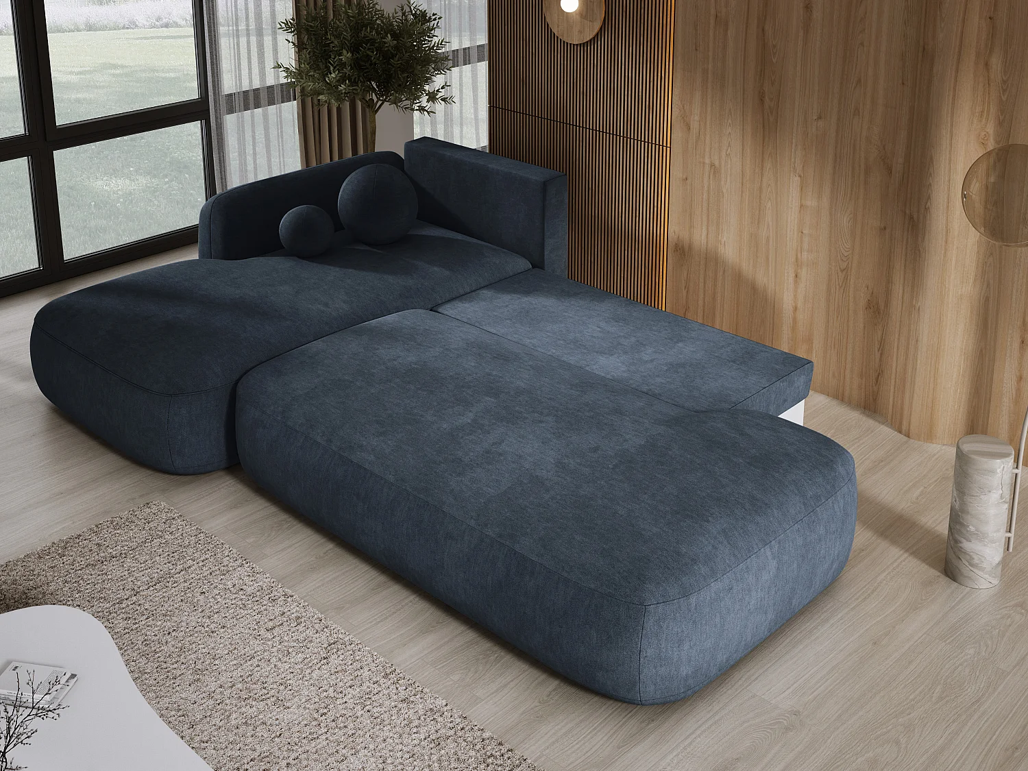 Canapé d'angle BABU avec lit – Sofa convertible moderne CLOUD, 300x105x60cm, côté gauche, Graphite