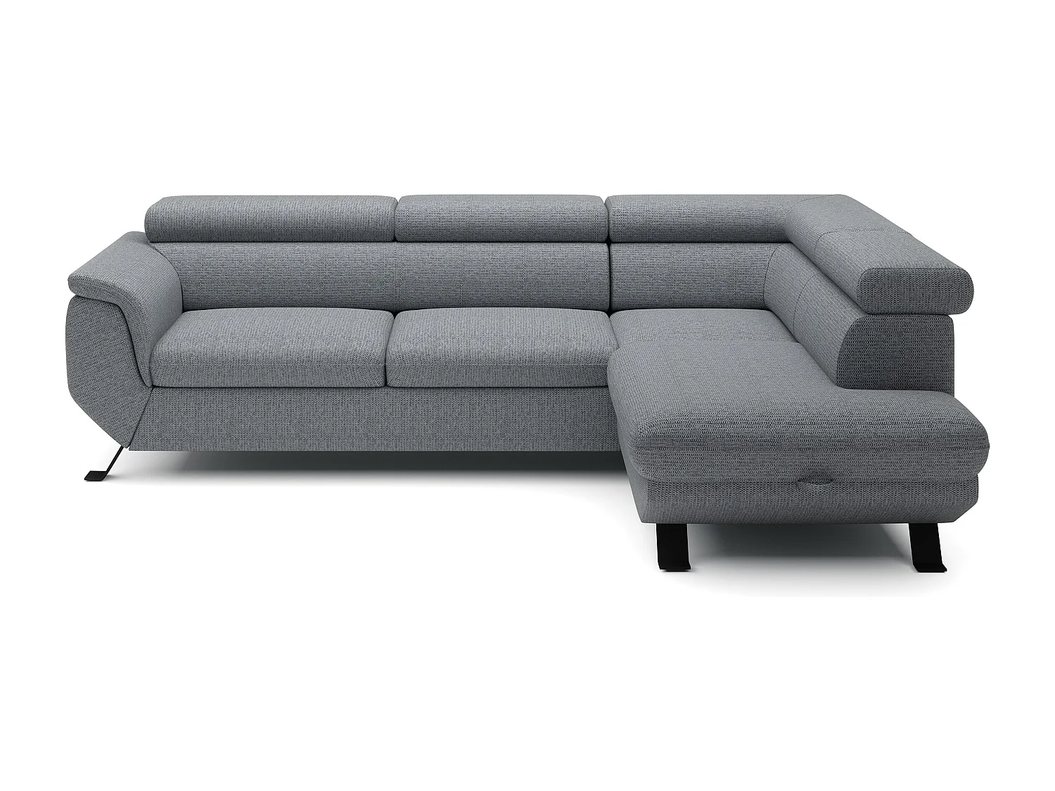 Canapé RAVEN L avec fonction de couchage, compartiment à literie, indépendant, rembourré avec têtières réglables 257x198x96 cm Côté droit Gris