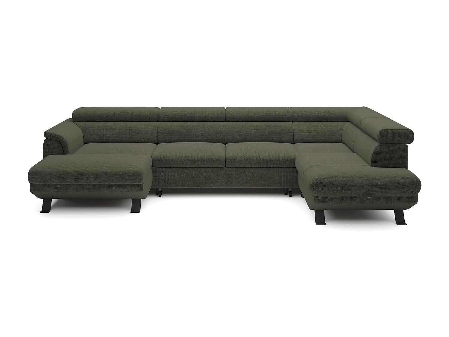 Canapé d'angle RAVEN XL convertible avec tiroir-lit, appuie-têtes réglables, coffre, 334x198x162cm, côté droit Taupe