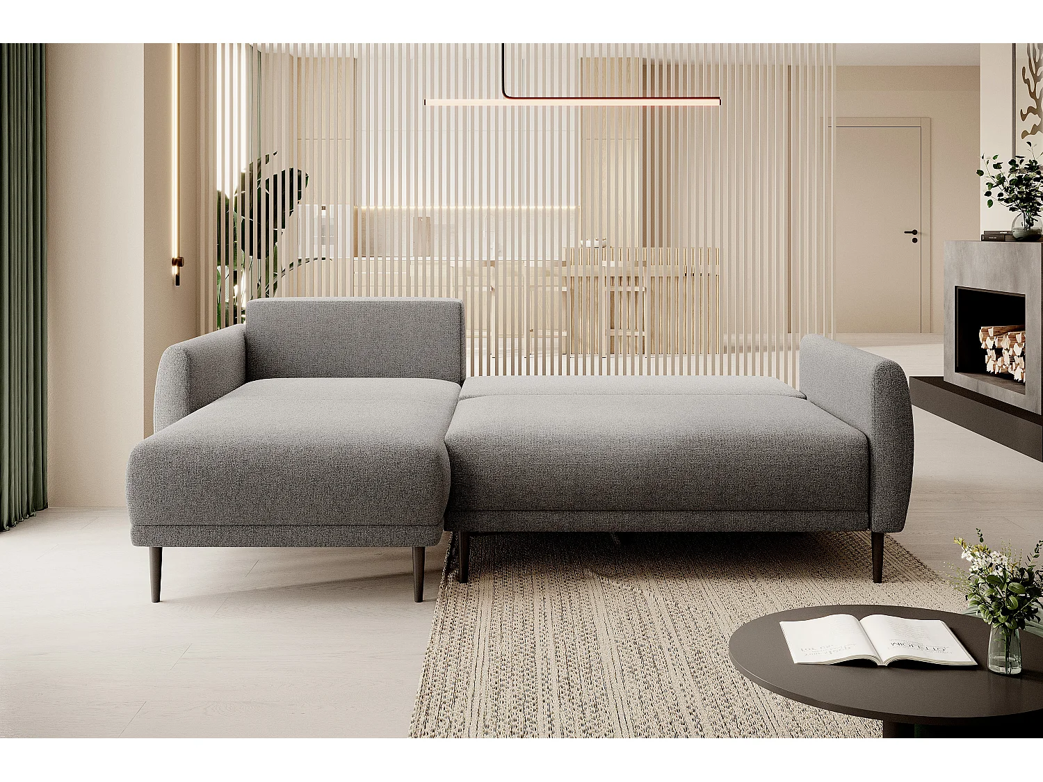 ECKSOFA BONO Stilvolles Sofa mit Schlaffunktion, Robuste Holzfüße, Elegante Armlehnen, Tiefe Sitzfläche 226x164x88cm, Linke Seite Grau