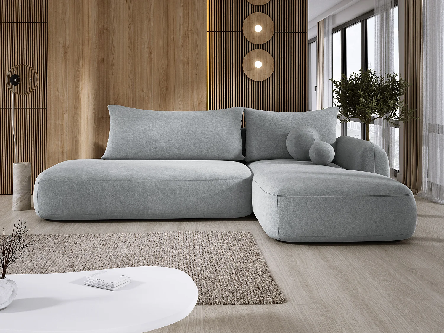 Ecksofa BABU Mit Bettfunktion – Moderne Polsterecke Für Wohnzimmer Funktionales Schlafsofa Im Stoff CLOUD, 300x105x60cm, Rechte Seite, Hellgrau