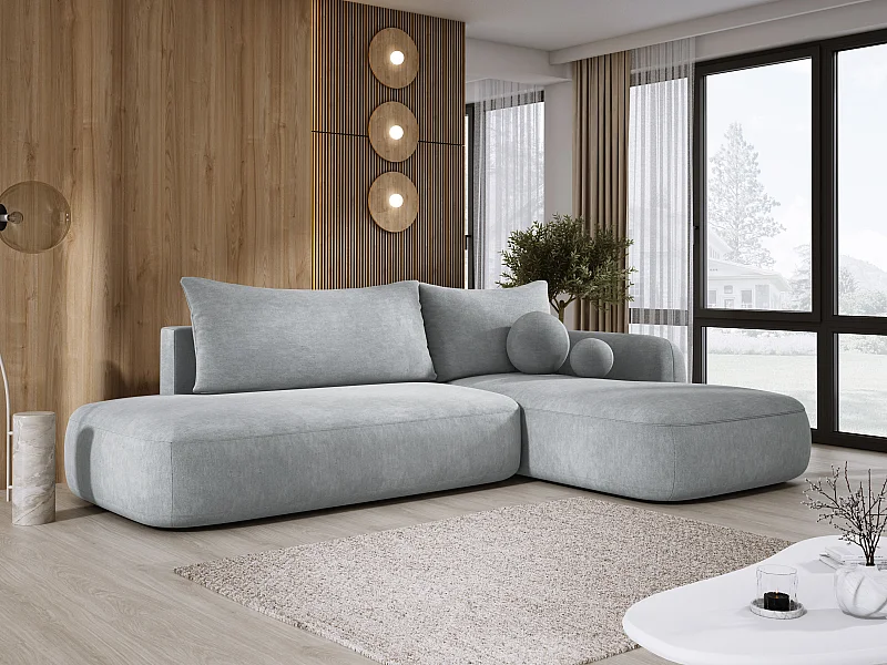 Ecksofa BABU Mit Bettfunktion – Moderne Polsterecke Für Wohnzimmer Funktionales Schlafsofa Im Stoff CLOUD, 300x105x60cm, Rechte Seite, Hellgrau