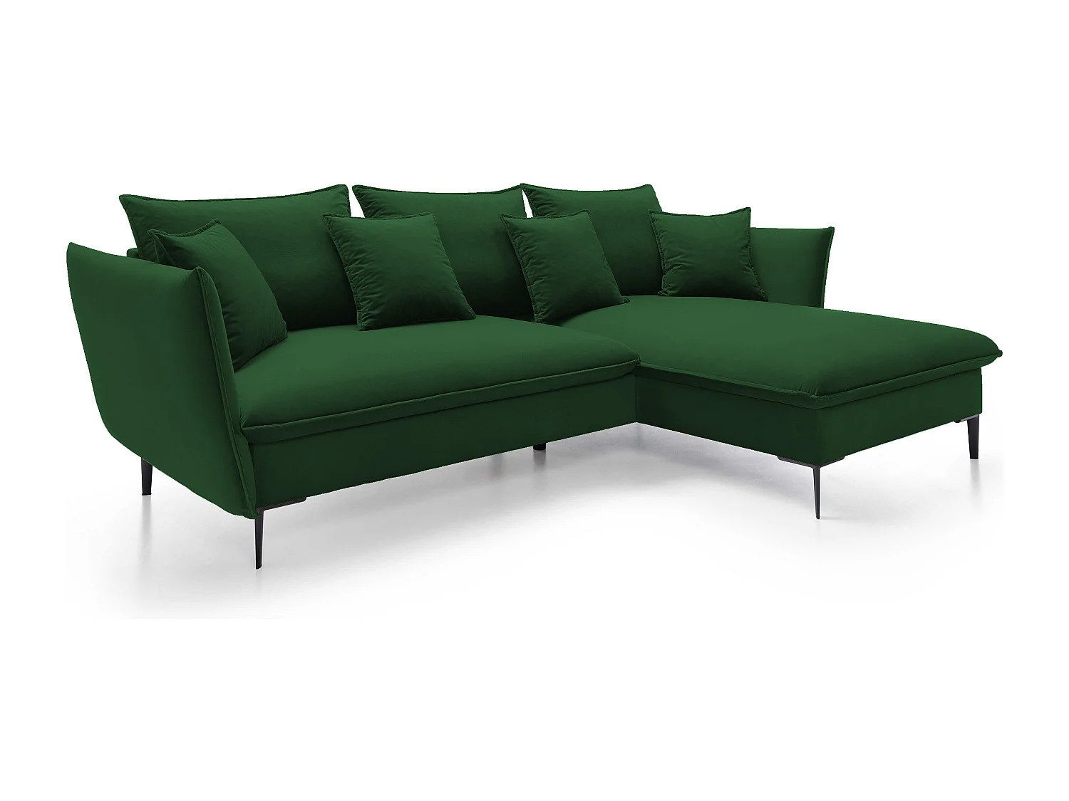 Canapé d'angle GLOSS convertible, ottomane & pieds dorés – canapé en velours style GLOSSour avec coussins déco, 258x167x91 cm, côté droit BORDEAUX