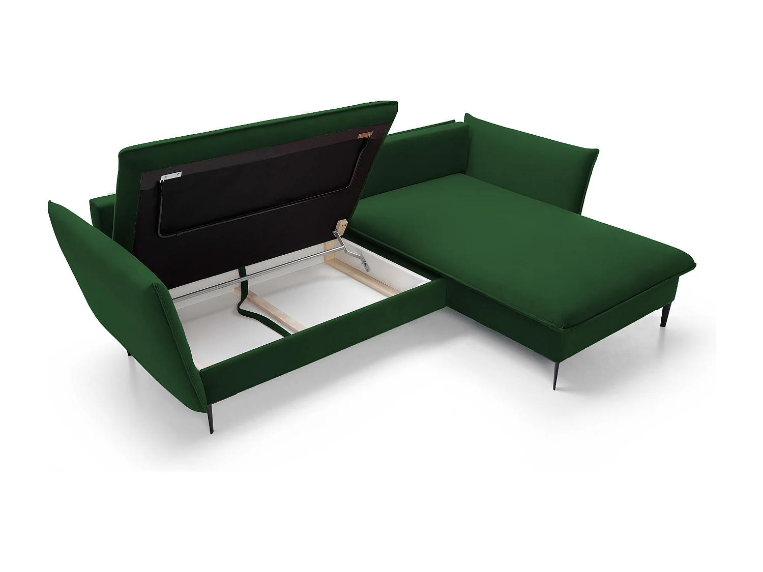 Canapé d'angle GLOSS convertible, ottomane & pieds dorés – canapé en velours style GLOSSour avec coussins déco, 258x167x91 cm, côté droit BORDEAUX