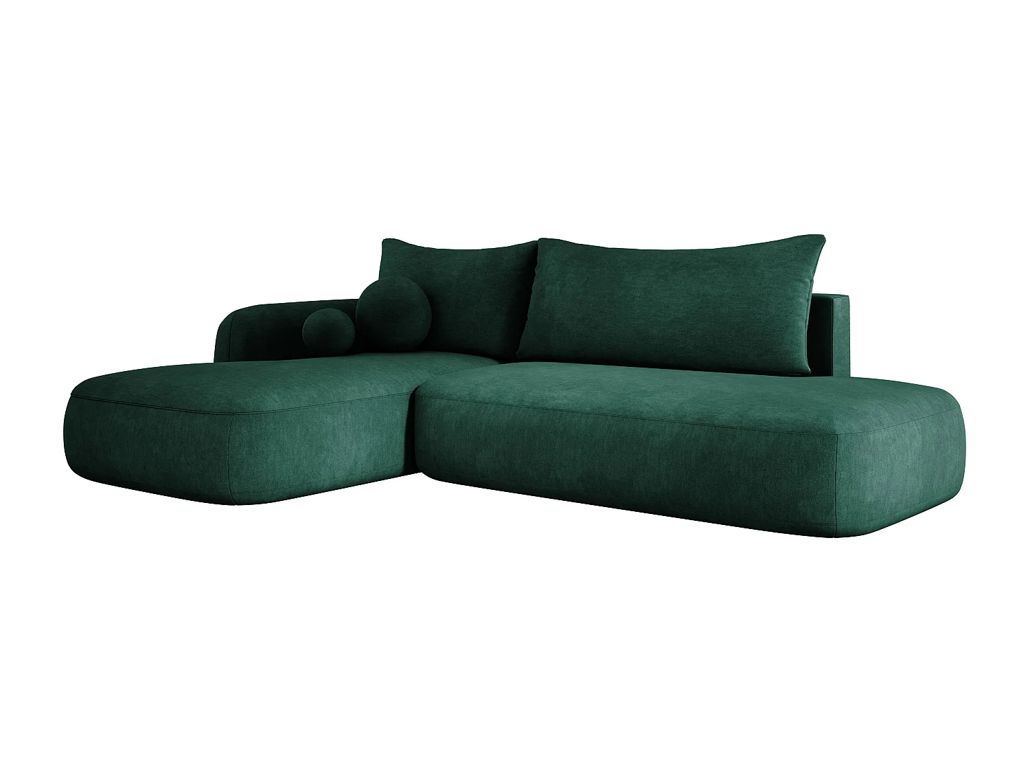 Narożnik BABU z funkcją spania – nowoczesna sofa do salonu, materiał CLOUD, 300x105x60 cm, lewa strona, Zielony
