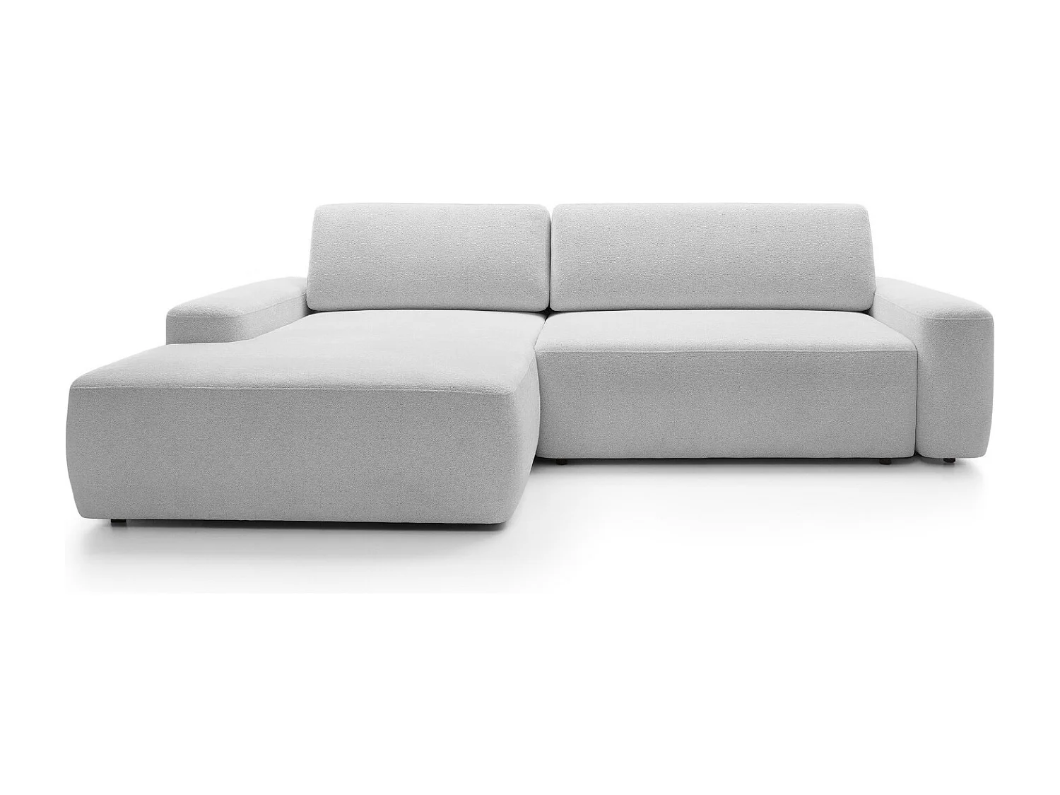 Canapé d’angle BOULI 4 places Raven, couchage 130x210cm, coffre, 264x162x82cm, gauche gris clair