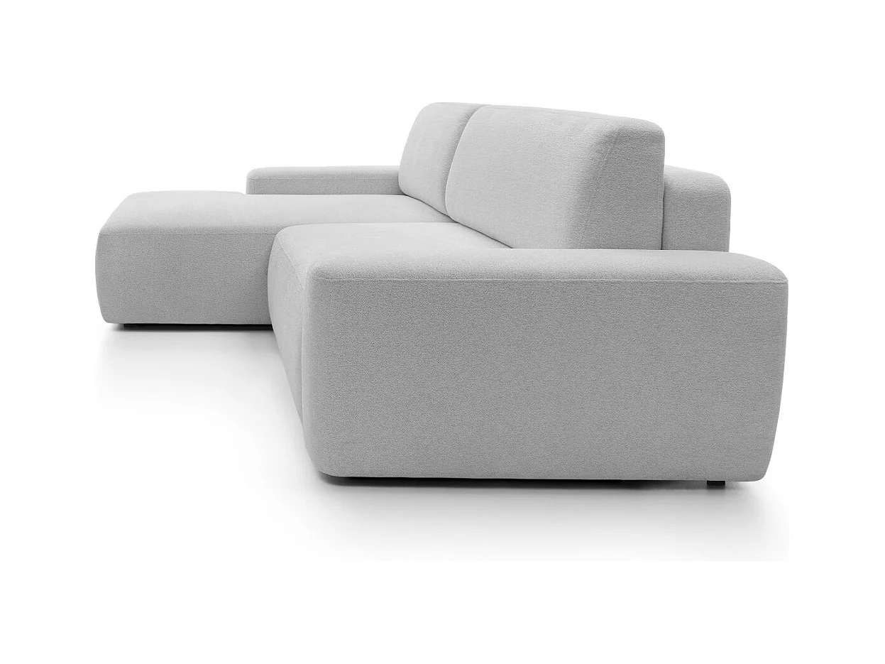 Canapé d’angle BOULI 4 places Raven, couchage 130x210cm, coffre, 264x162x82cm, gauche gris clair
