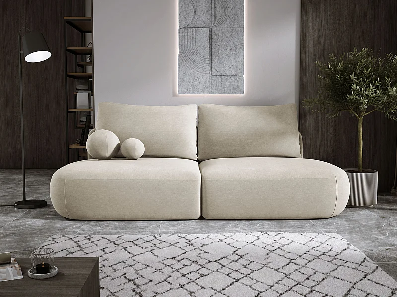 Schlafsofa Moderne  BABU mit Schlaffunktion – 3-Sitzer Sofa mit Bettkasten, DL-Automat, 2 Rückenkissen, 2 Zierkissen, 240x90x90 cm Beige