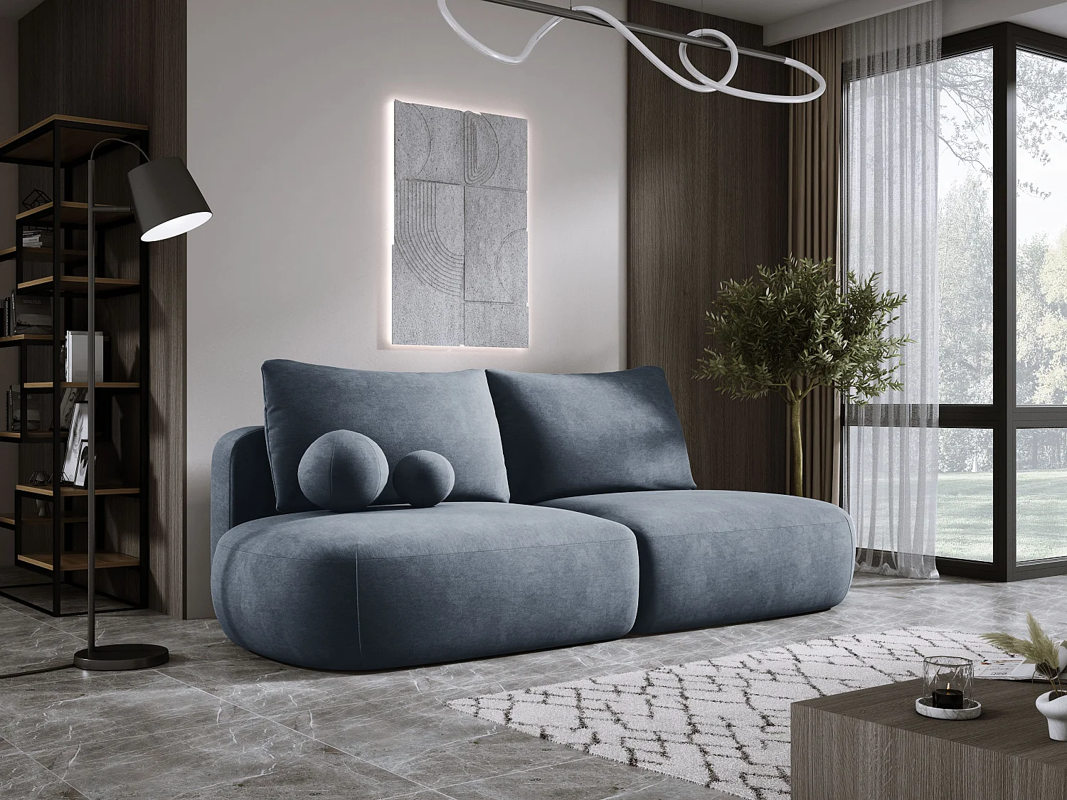 Schlafsofa Moderne  BABU mit Schlaffunktion – 3-Sitzer Sofa mit Bettkasten, DL-Automat, 2 Rückenkissen, 2 Zierkissen, 240x90x90 cm Dunkelgrau