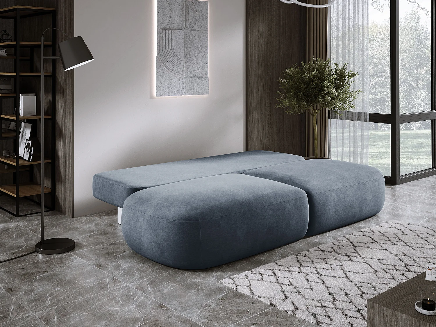 Canapé-lit moderne BABU avec coffre, fonction sommeil, DL-Automat, 2 coussins dossier, 2 coussins déco, 240x90x90 cm Anthracite