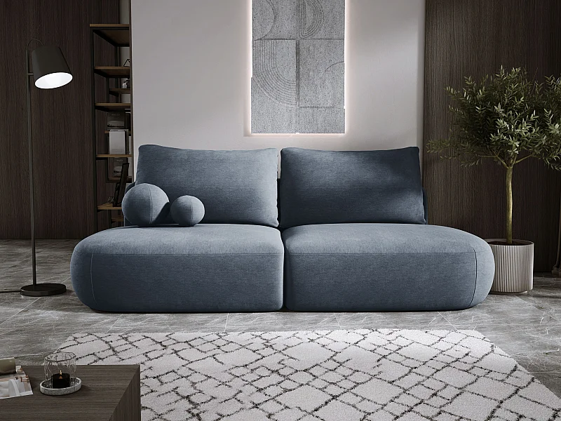 Sofa BABU nowoczesna, funkcja spania – Sofa 3-osobowa z pojemnikiem na pościel, DL-Automatic, 2 poduszki, 240x90x90 cm Ciemnoszara