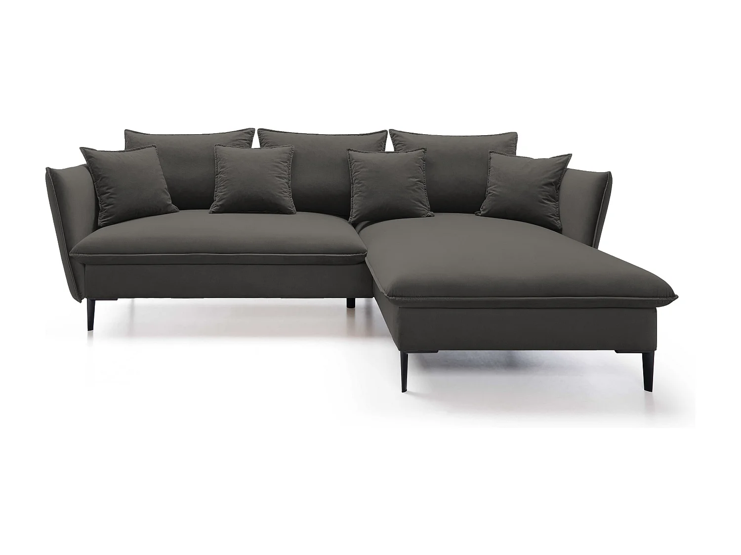 Canapé d'angle GLOSS convertible, ottomane & pieds dorés – canapé en velours style GLOSSour avec coussins déco, 258x167x91 cm, côté droit NOIR