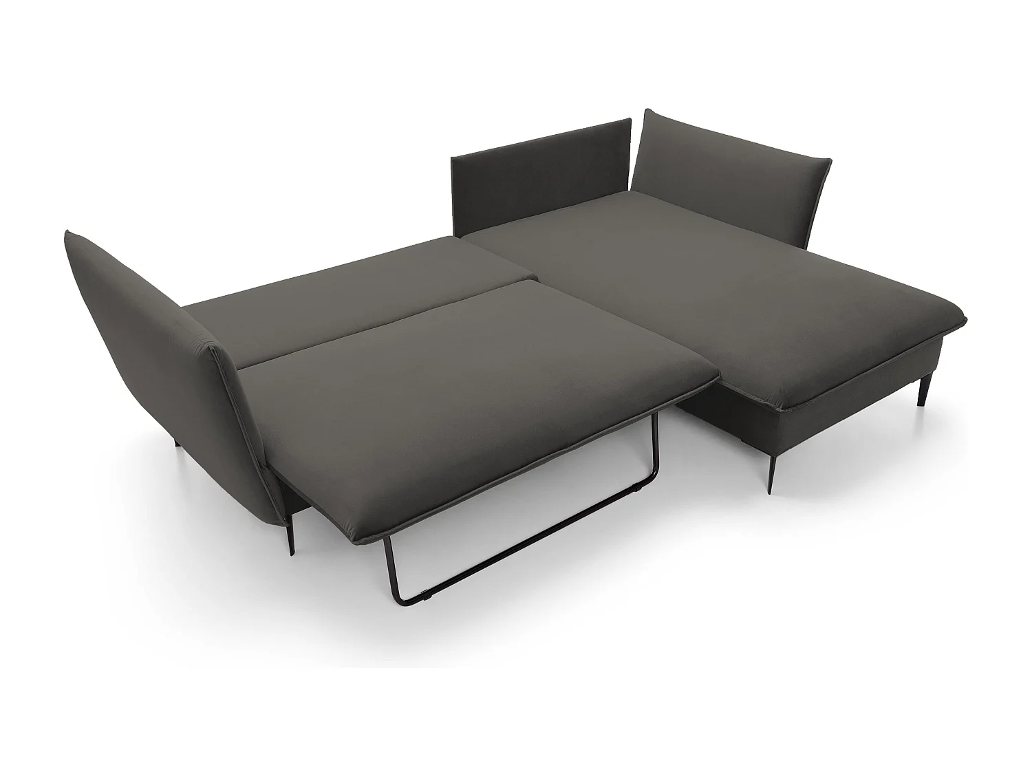 Canapé d'angle GLOSS convertible, ottomane & pieds dorés – canapé en velours style GLOSSour avec coussins déco, 258x167x91 cm, côté droit NOIR