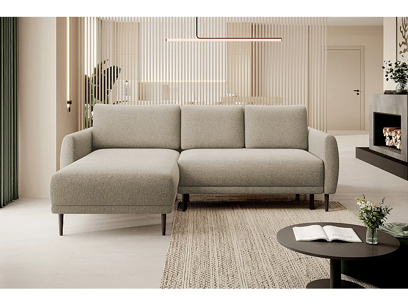 CANAPE BONO Canapé élégant avec fonction sommeil, Pieds en bois robustes, Accoudoirs élégants, Assise profonde 226x164x88cm, Côté gauche Sable