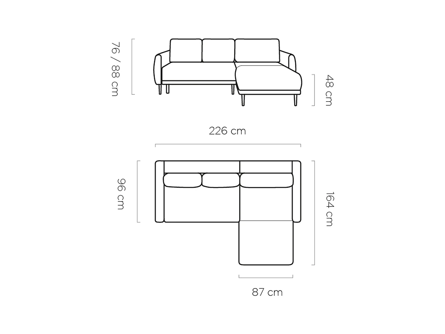 CANAPE BONO Canapé élégant avec fonction sommeil, Pieds en bois robustes, Accoudoirs élégants, Assise profonde 226x164x88cm, Côté gauche Sable