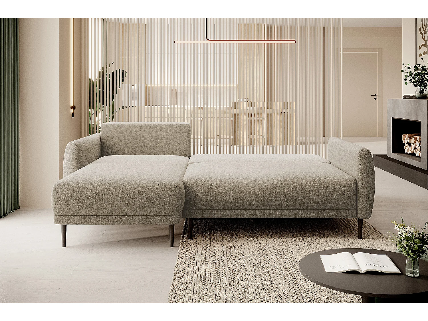 CANAPE BONO Canapé élégant avec fonction sommeil, Pieds en bois robustes, Accoudoirs élégants, Assise profonde 226x164x88cm, Côté gauche Sable