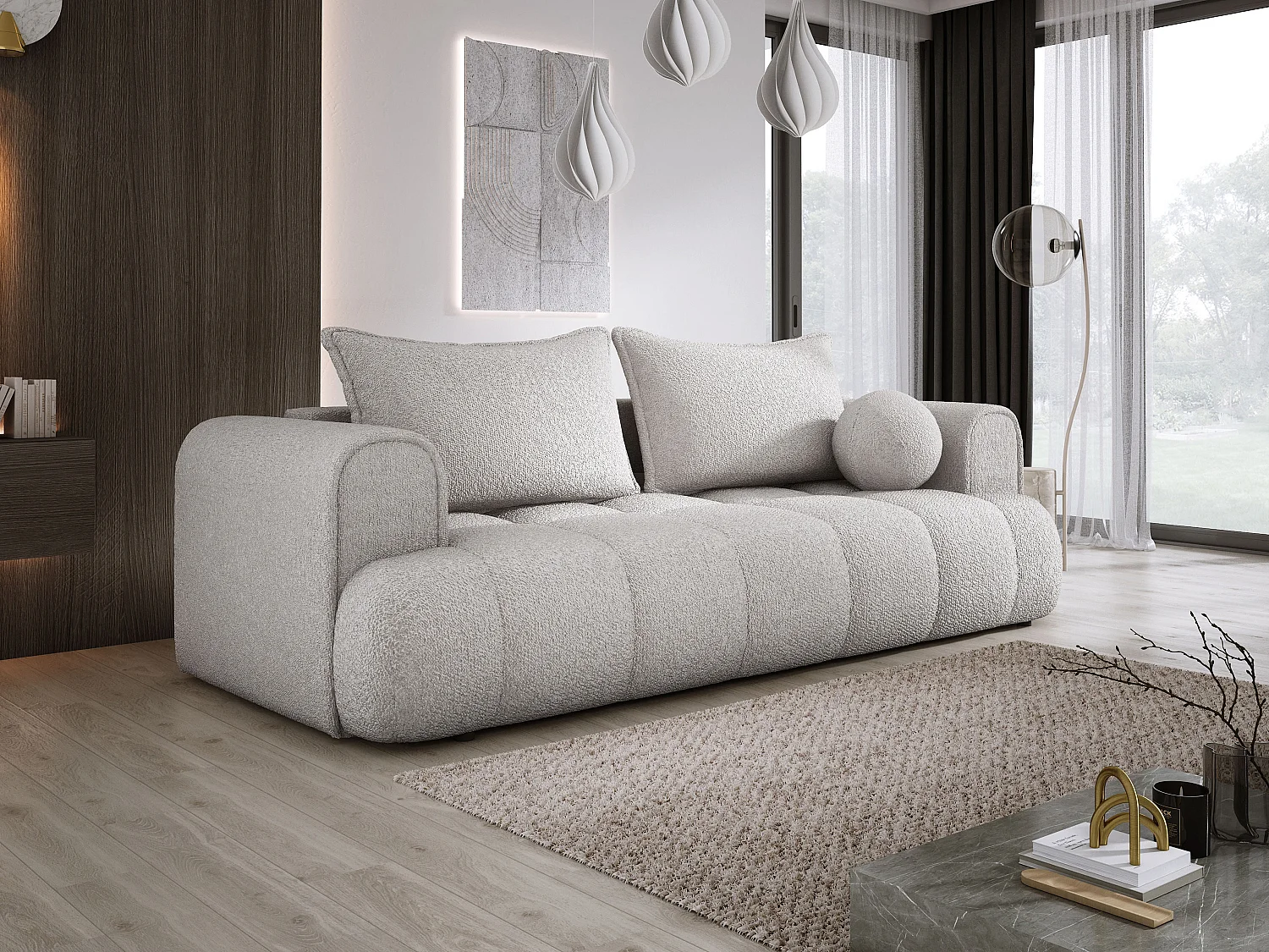 Sofa COCO Schlafsofa Mit Bettfunktion, Anthology Stoffbezug, 2-Sitzer, Freistehend, Größe: 250x105x90cm Farbe: Dunkelgrau