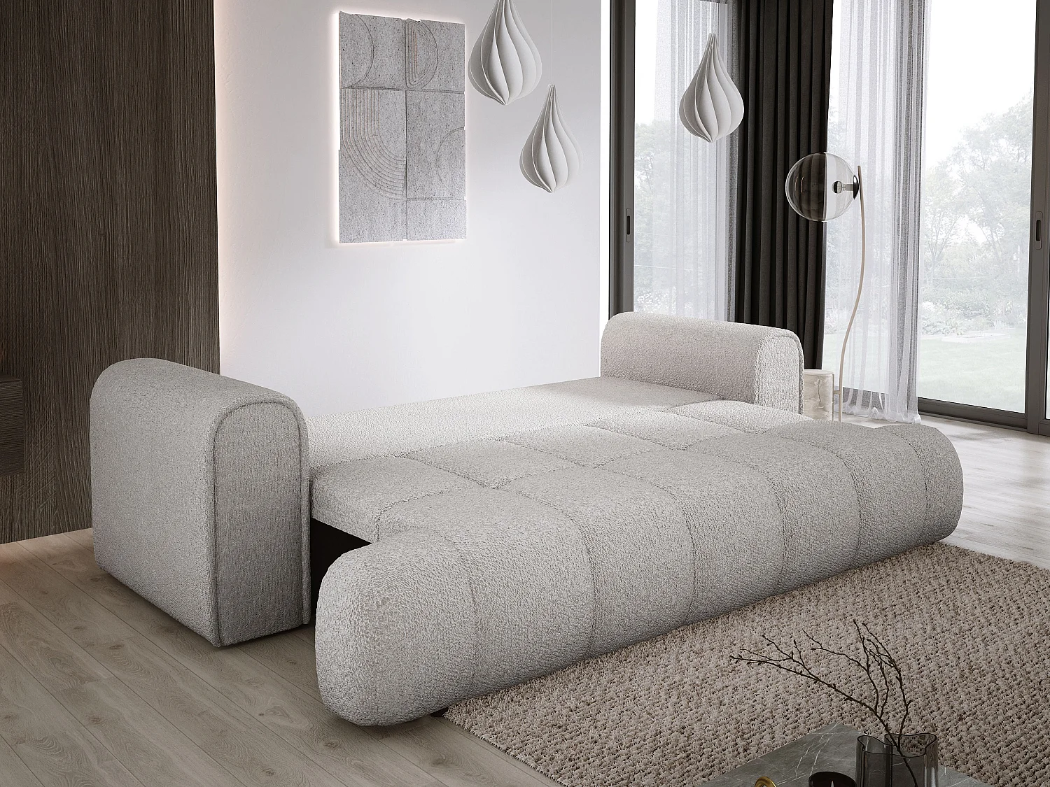 Sofa COCO Schlafsofa Mit Bettfunktion, Anthology Stoffbezug, 2-Sitzer, Freistehend, Größe: 250x105x90cm Farbe: Dunkelgrau