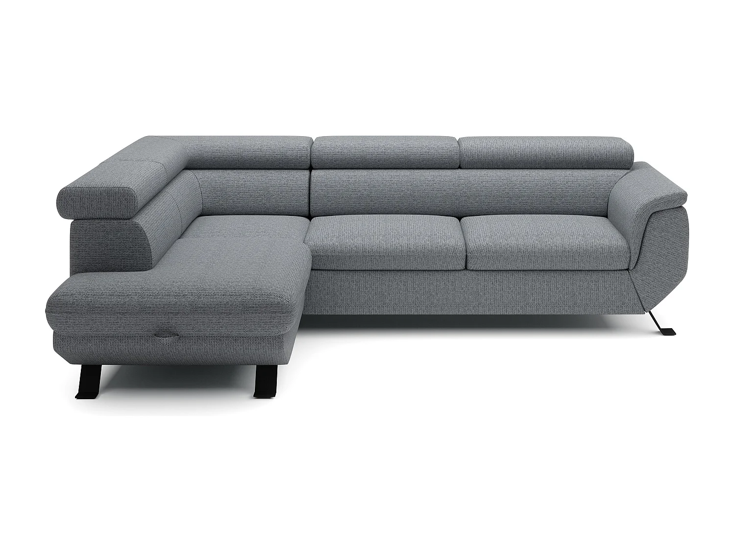 Canapé RAVEN L avec fonction de couchage, compartiment à literie, indépendant, rembourré avec têtières réglables 257x198x96 cm Côté gauche Gris